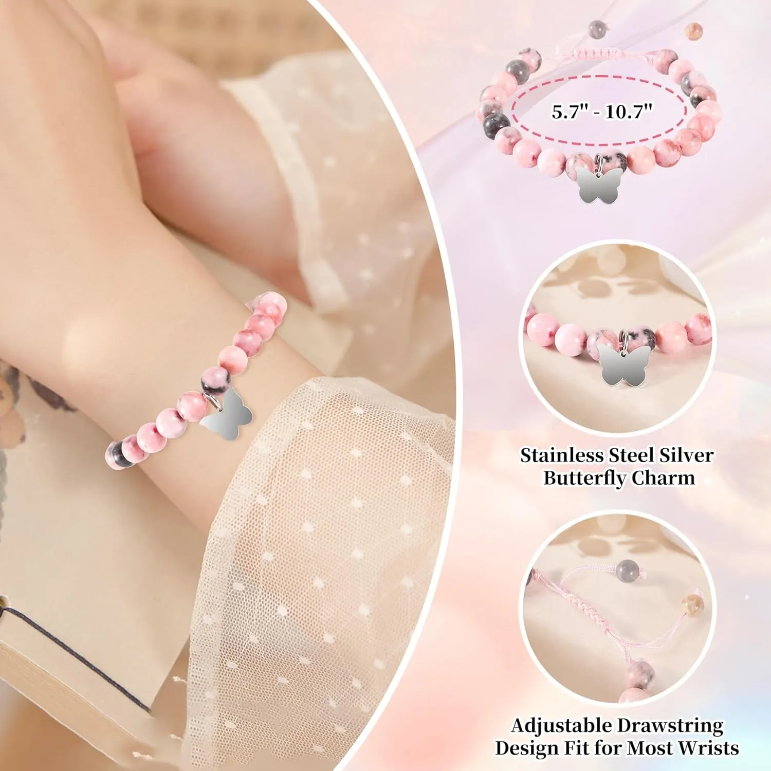 8 Year Old Girl Butterfly Bracelets - Gifts for 6-12 Year Old Girls & Teens with Message Card