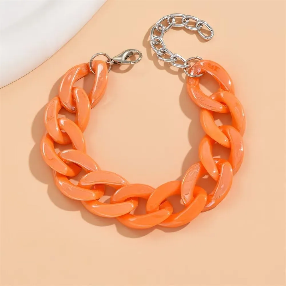 80s 90s Neon Chunky Link Acrylic Bracelets Sweet Macaron Candy Color Resin Link Bracelet for Women Colorful Summer Beach Party Y2k Jewelry