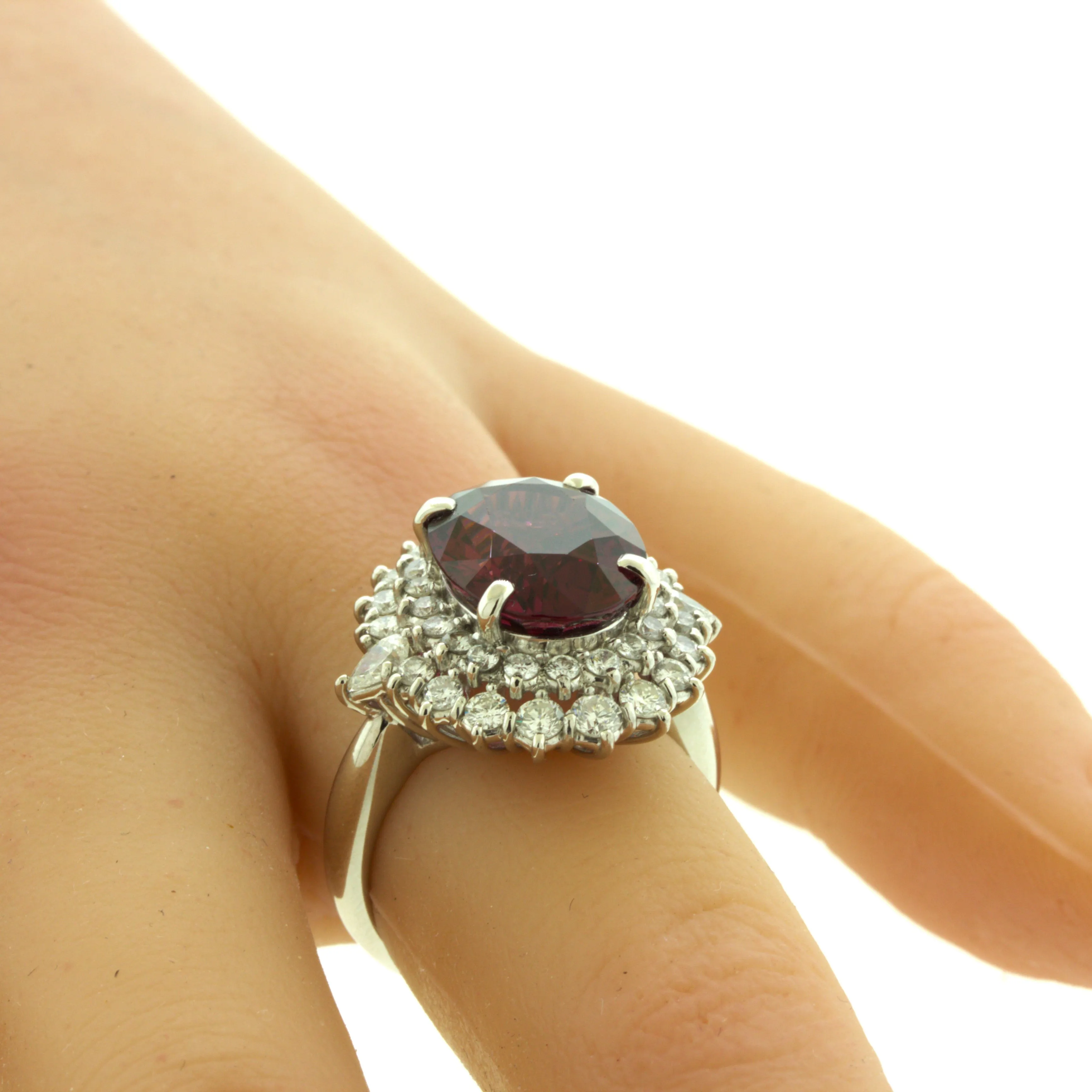 8.16 Carat Gem Rhodolite Garnet Diamond Platinum Ring