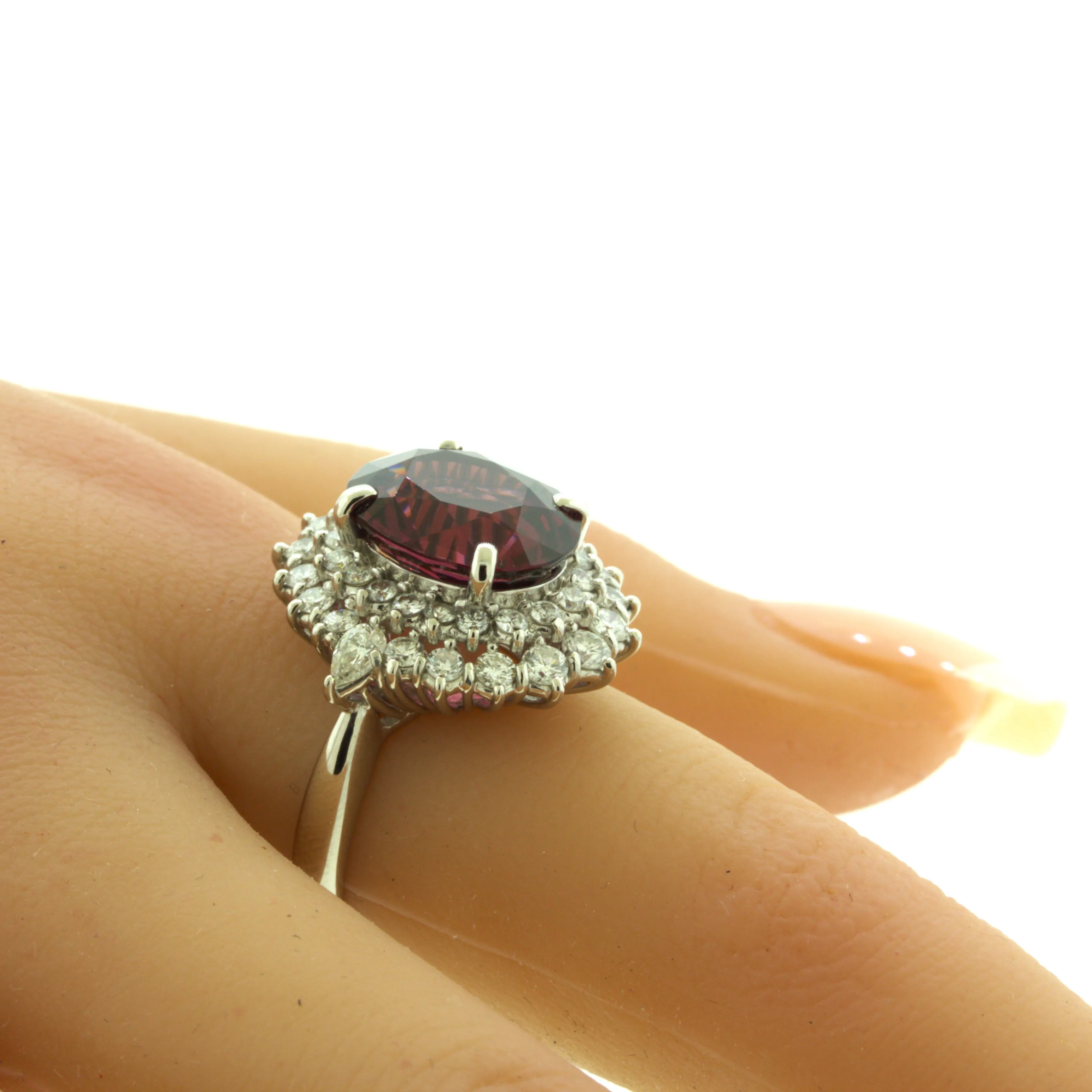 8.16 Carat Gem Rhodolite Garnet Diamond Platinum Ring