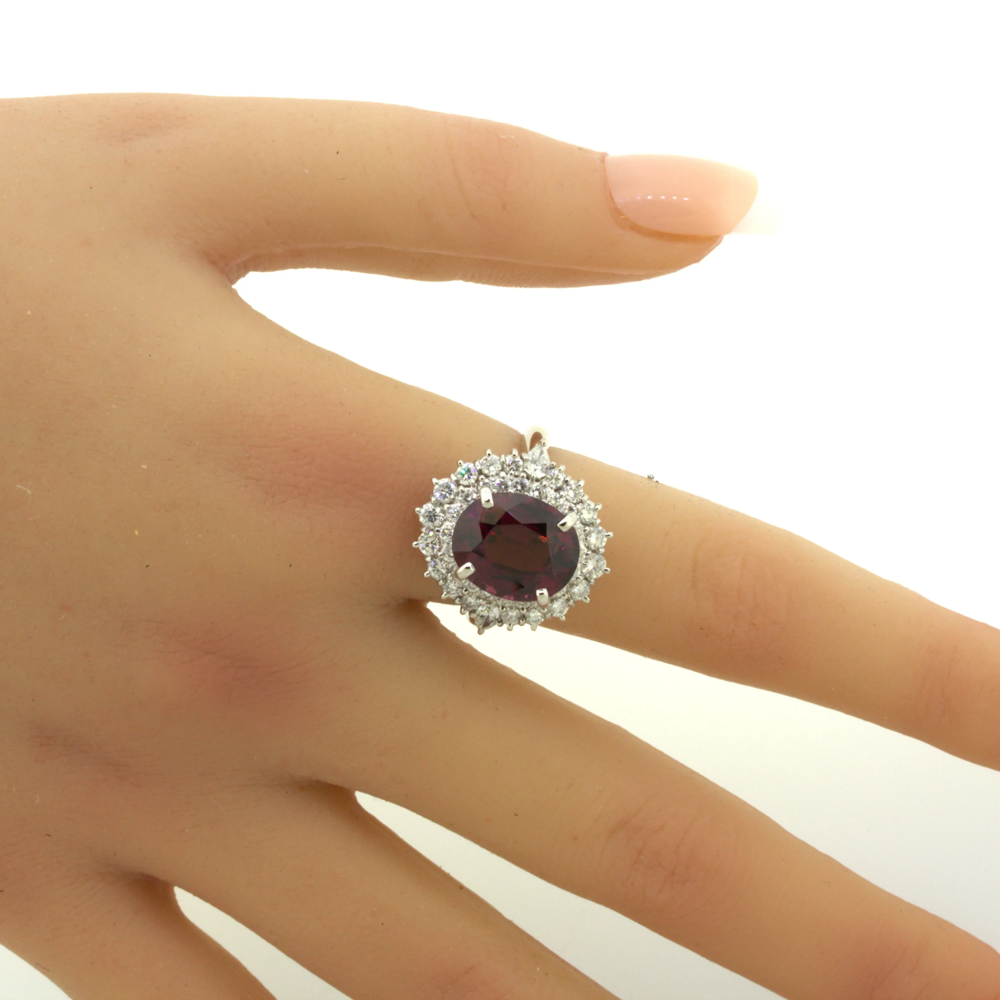 8.16 Carat Gem Rhodolite Garnet Diamond Platinum Ring