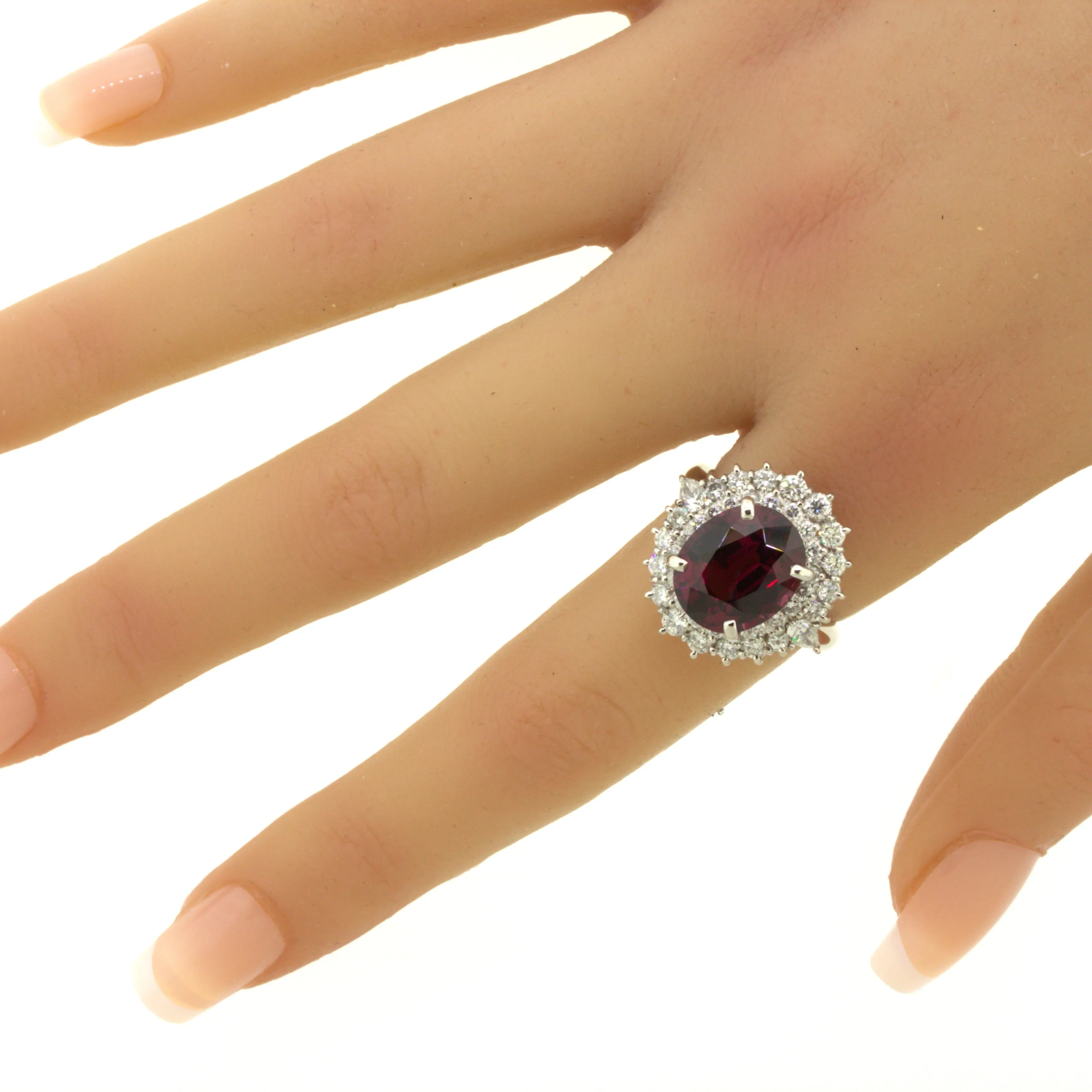 8.16 Carat Gem Rhodolite Garnet Diamond Platinum Ring