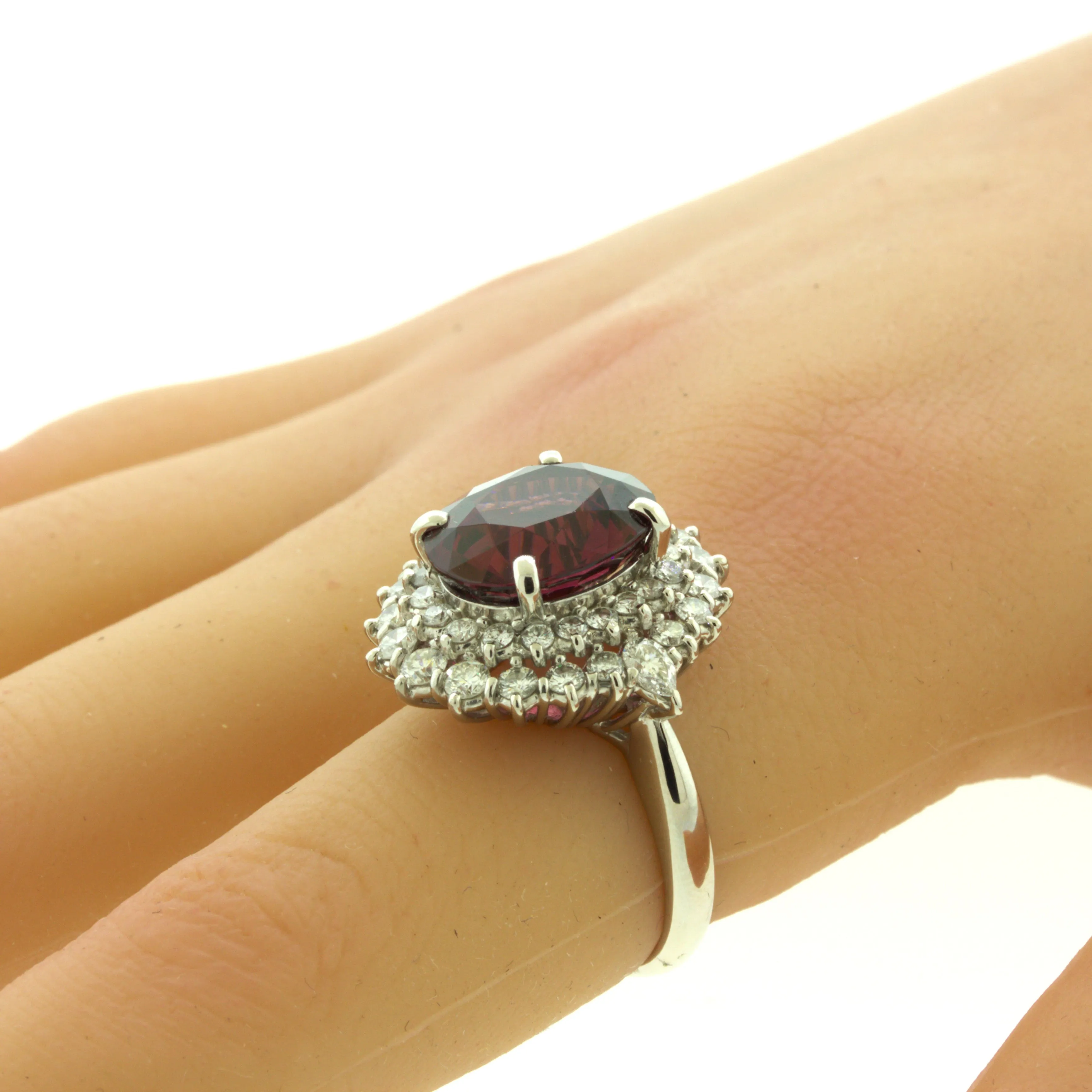 8.16 Carat Gem Rhodolite Garnet Diamond Platinum Ring