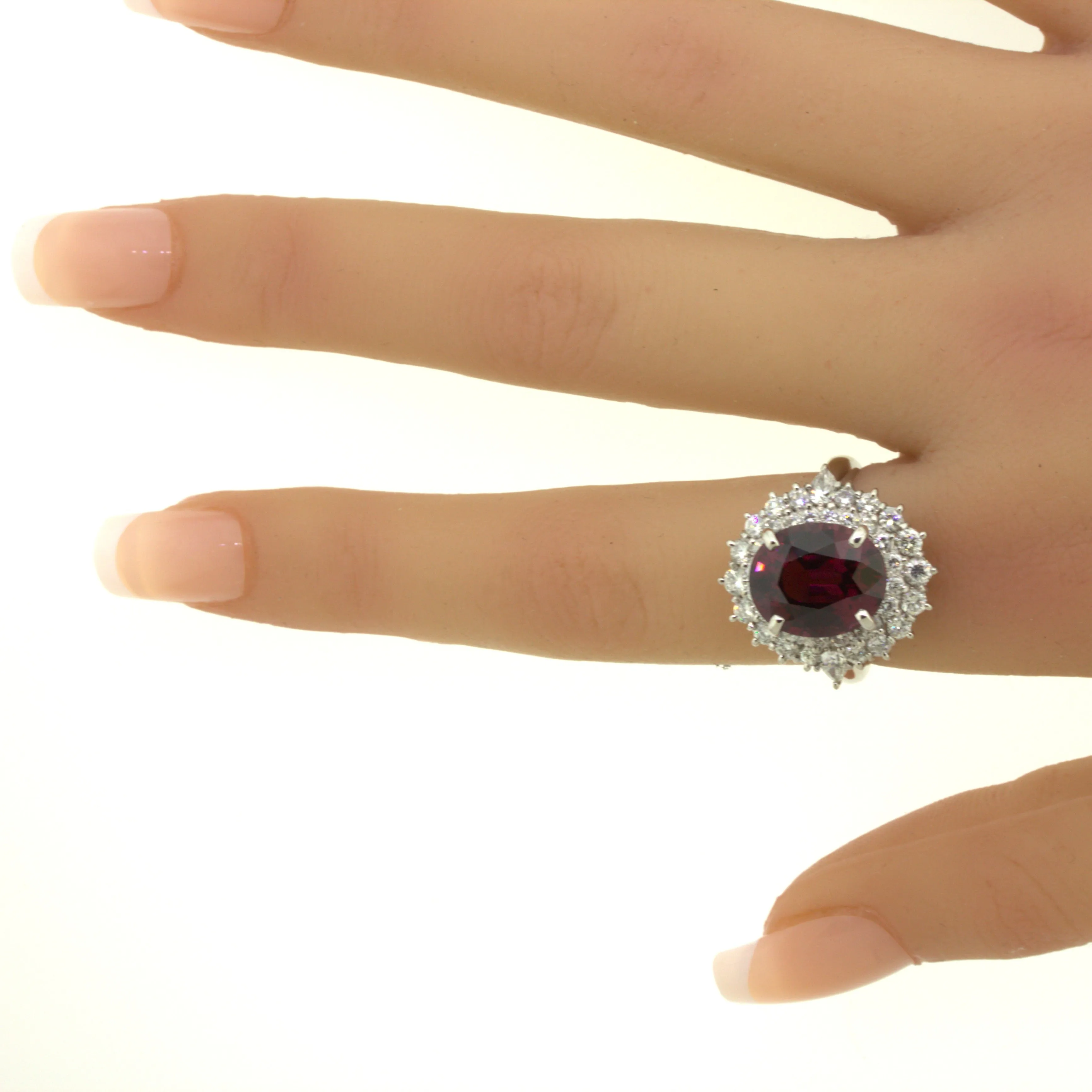 8.16 Carat Gem Rhodolite Garnet Diamond Platinum Ring