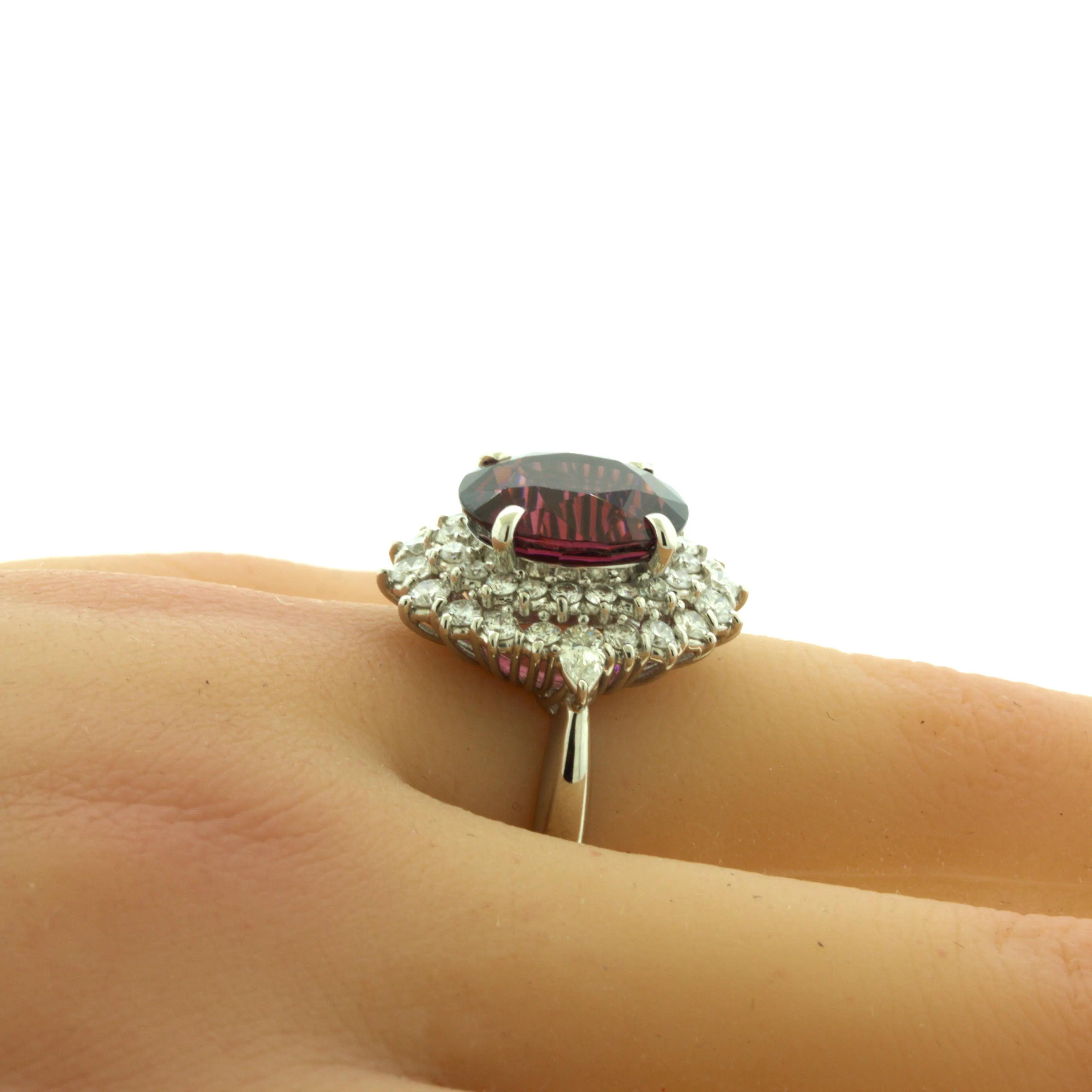 8.16 Carat Gem Rhodolite Garnet Diamond Platinum Ring