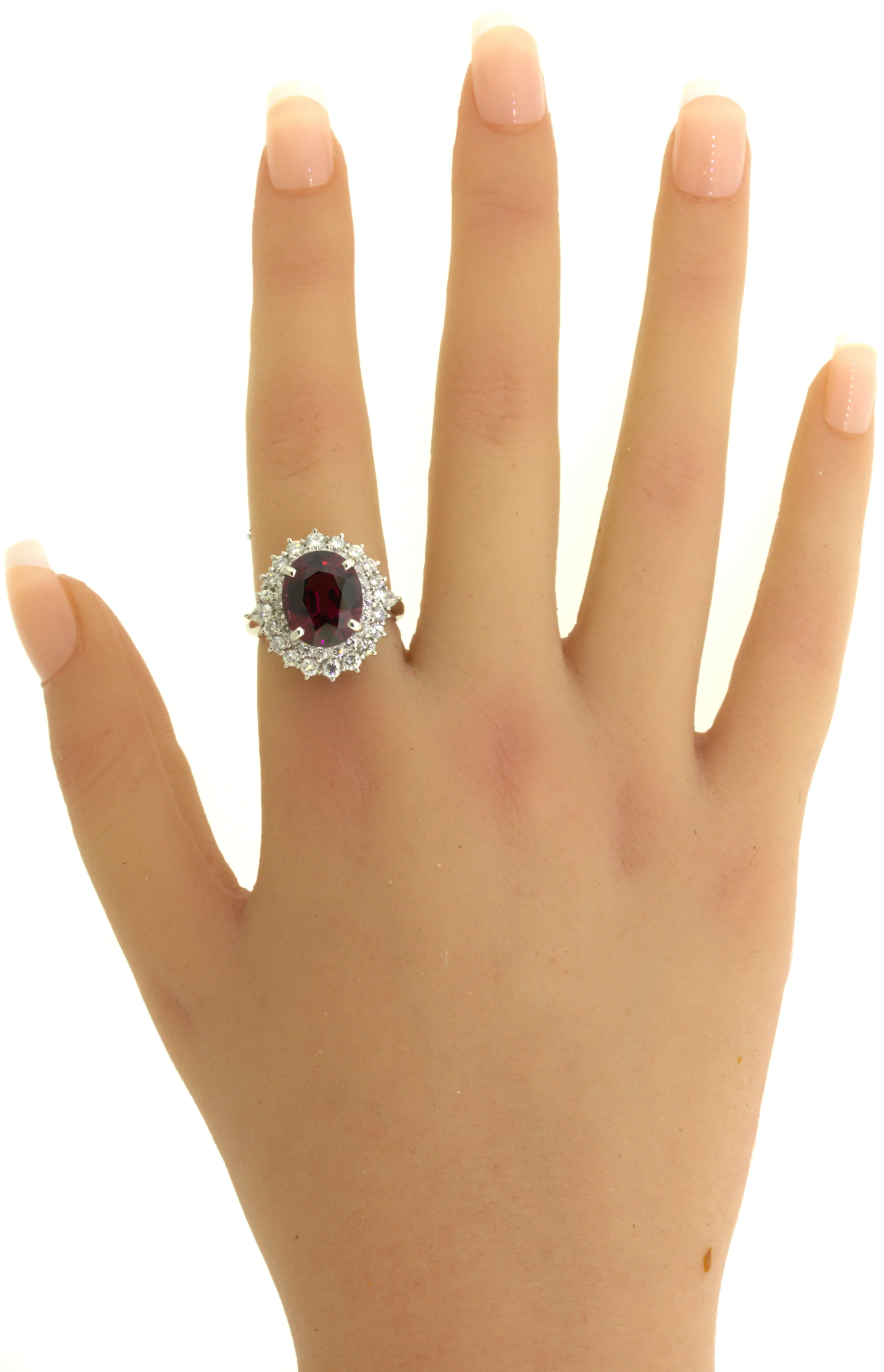 8.16 Carat Gem Rhodolite Garnet Diamond Platinum Ring