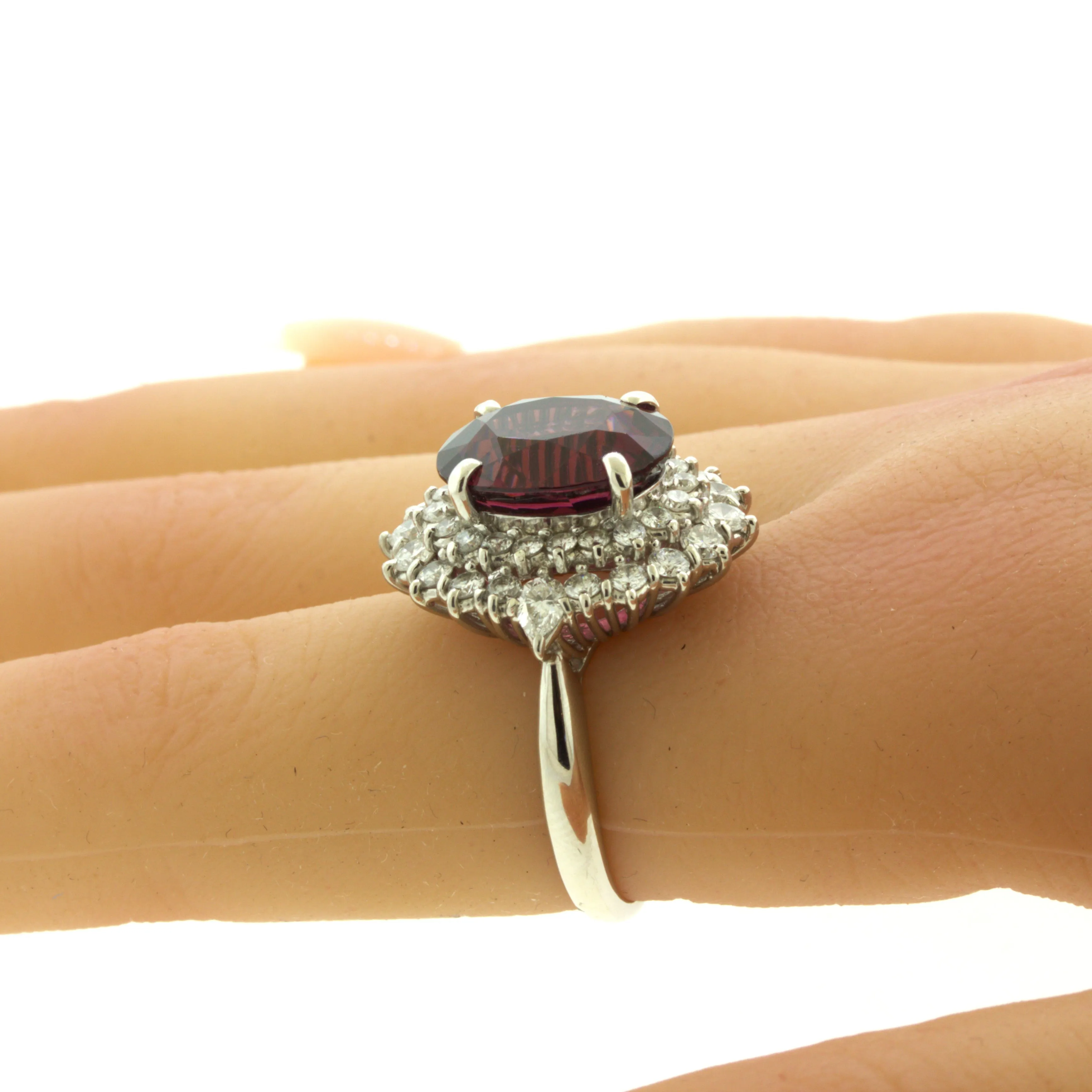 8.16 Carat Gem Rhodolite Garnet Diamond Platinum Ring
