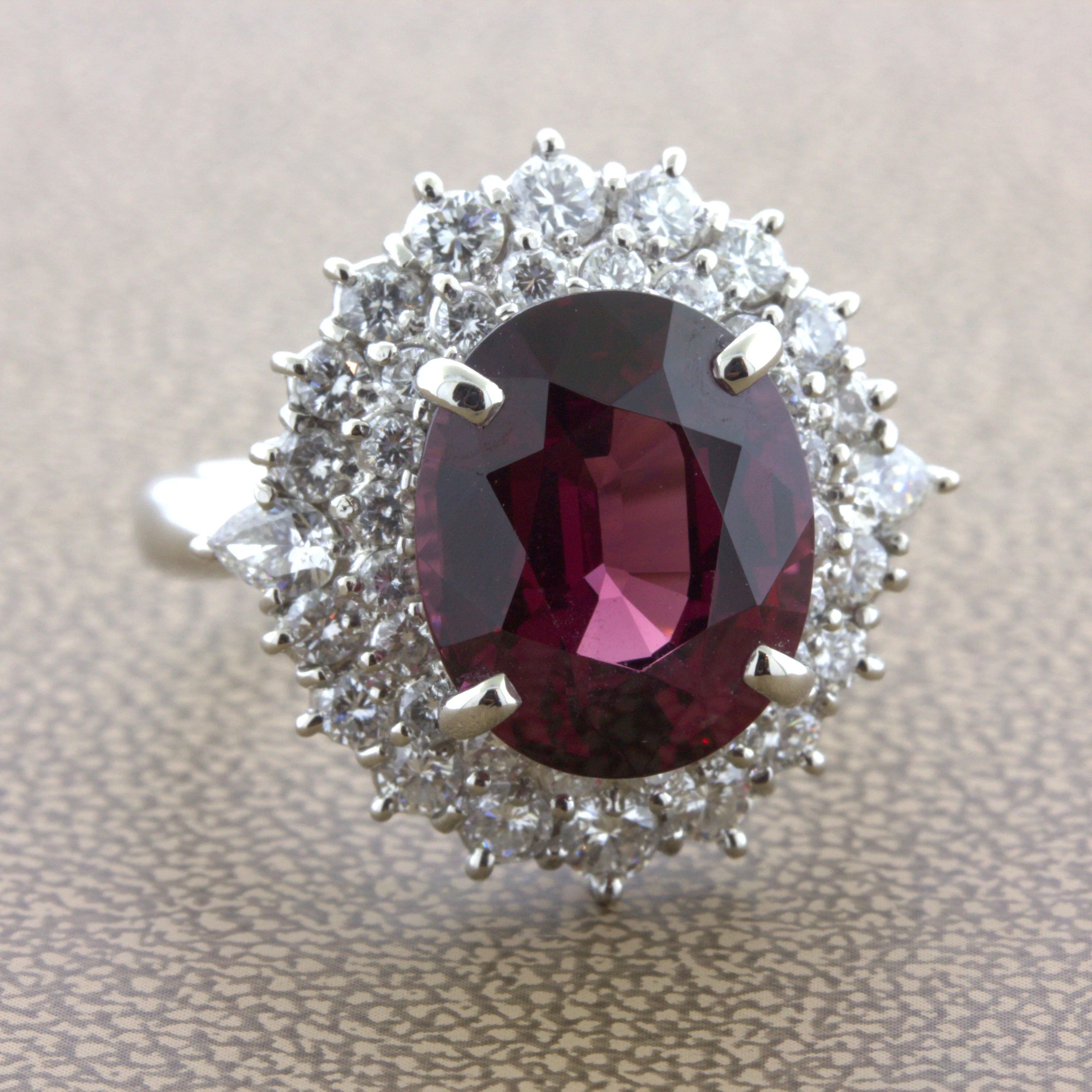 8.16 Carat Gem Rhodolite Garnet Diamond Platinum Ring
