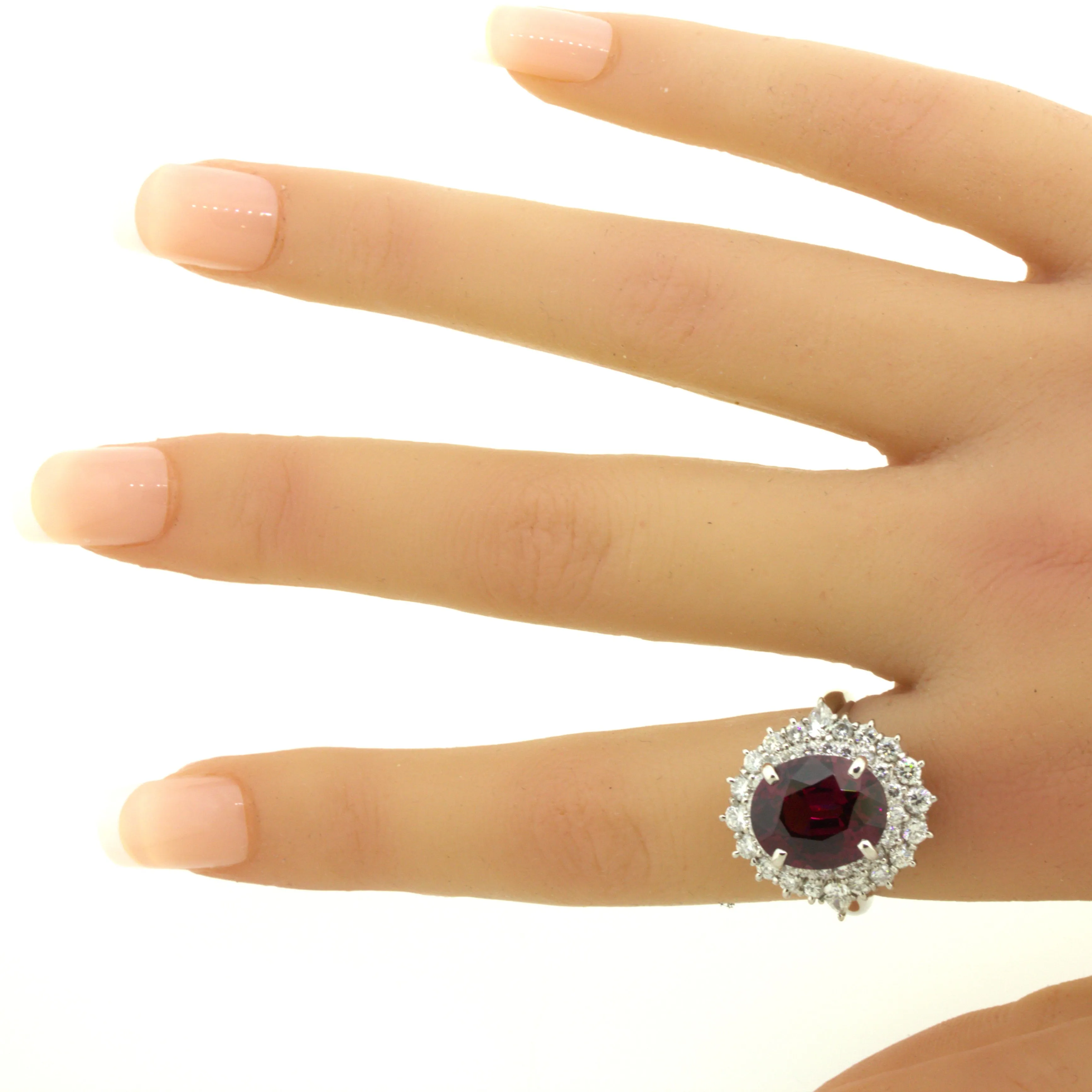 8.16 Carat Gem Rhodolite Garnet Diamond Platinum Ring