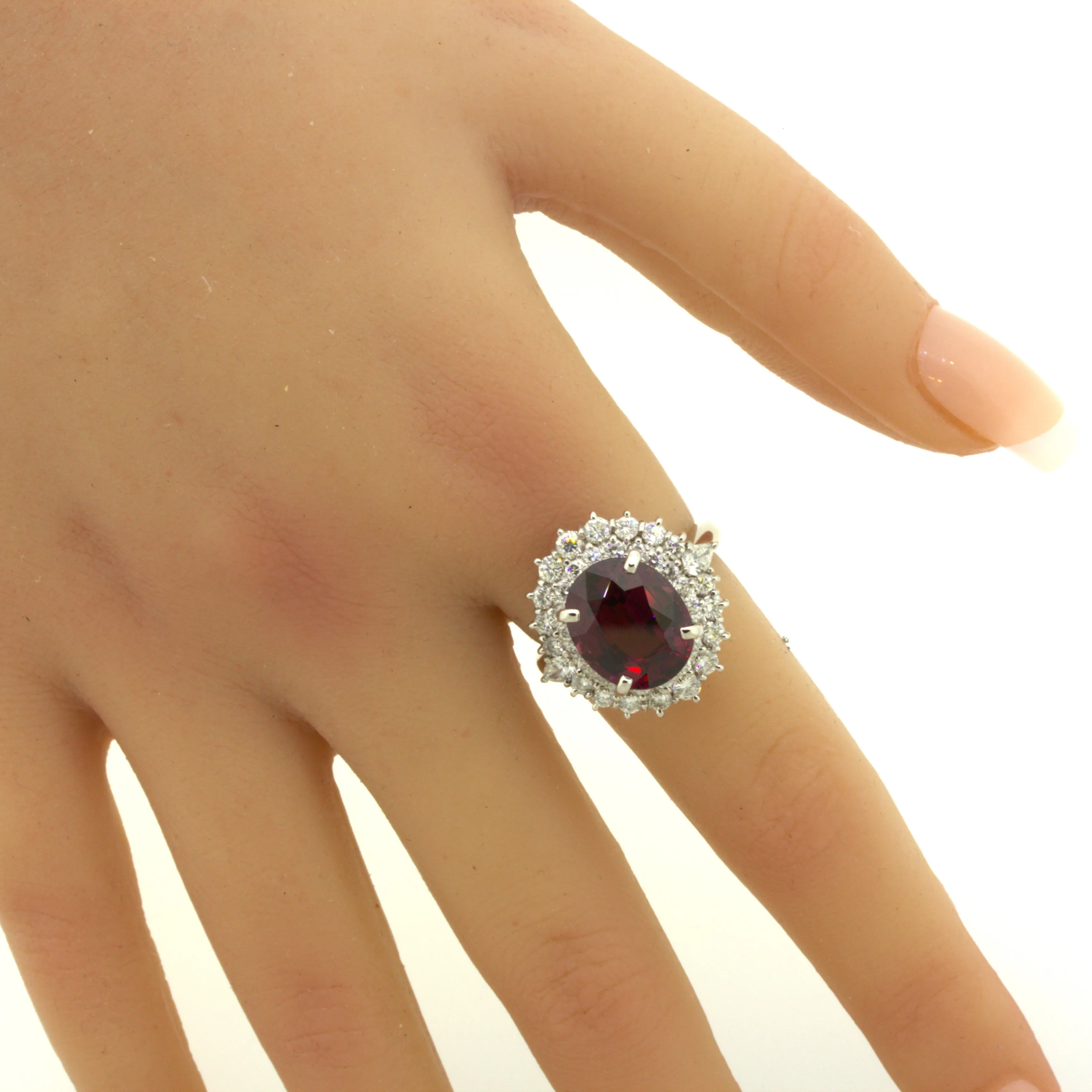 8.16 Carat Gem Rhodolite Garnet Diamond Platinum Ring
