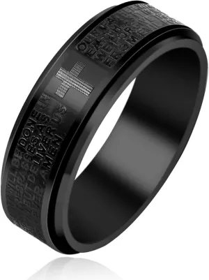8mm Black Titanium Steel Spinner Relieve Anxiety Ring for Men - Fashion Christian Scripture Cross Band Rings Praying Jewelry YA4879