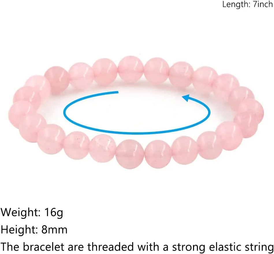 8mm Natural Gemstones Round Beads Energy Power Crystal Chakra Reiki Healing Elastic Stretch Bracelet 7 Inch Unisex