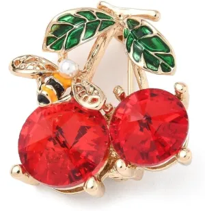 8Pcs Enamel Cherry with Bee Brooches Pins Rhinestone Fruit with Imitation Pearl Lapel Badge Pins for Jewelry Making Backpack Hat Scarf