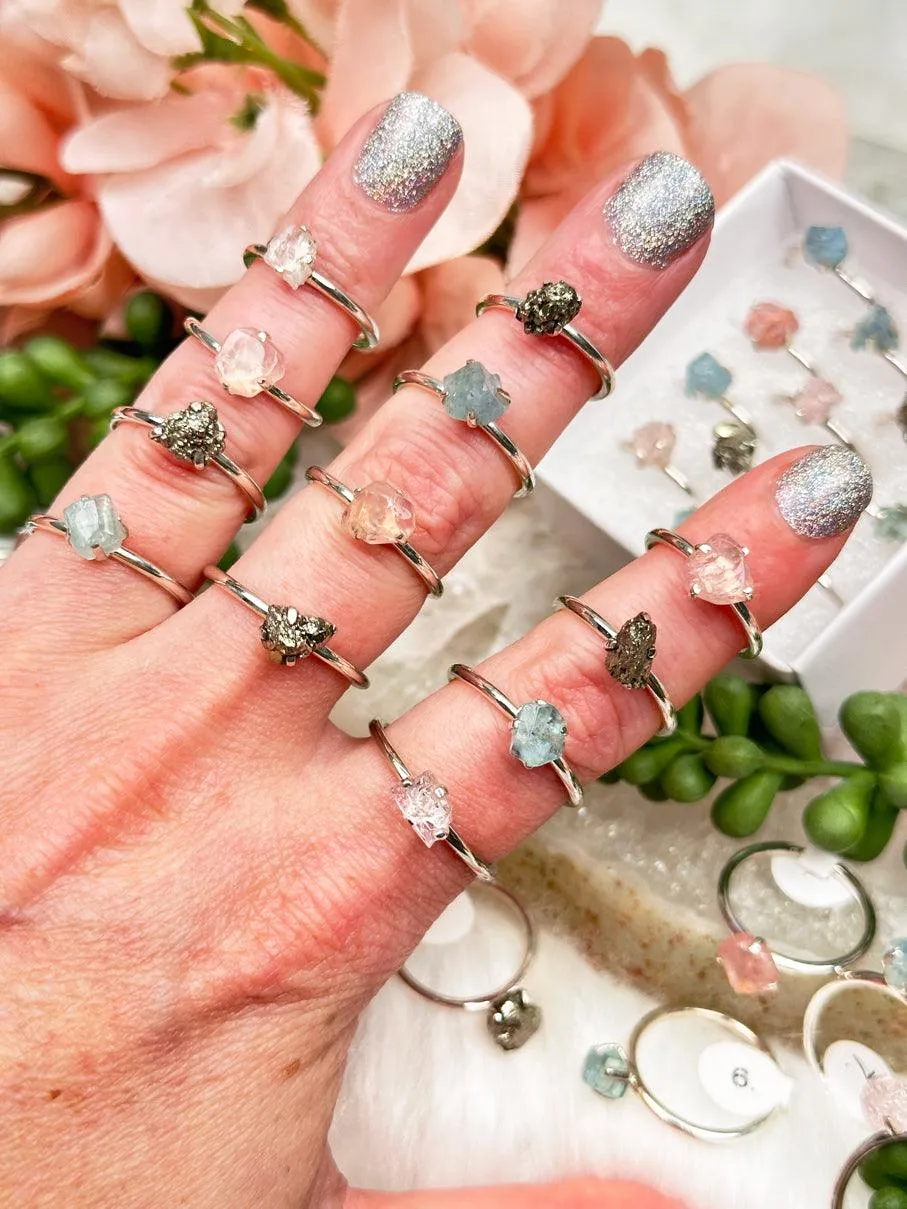 925 Silver Raw Crystal Rings