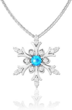 925 Solid Real Sterling Silver Sparkling Snowflake Gemstone Rhodium Plated Womens Fine Jewelry Drop Chain Pendant Necklace, Swiss Blue Topaz and White Topaz, 18-inch
