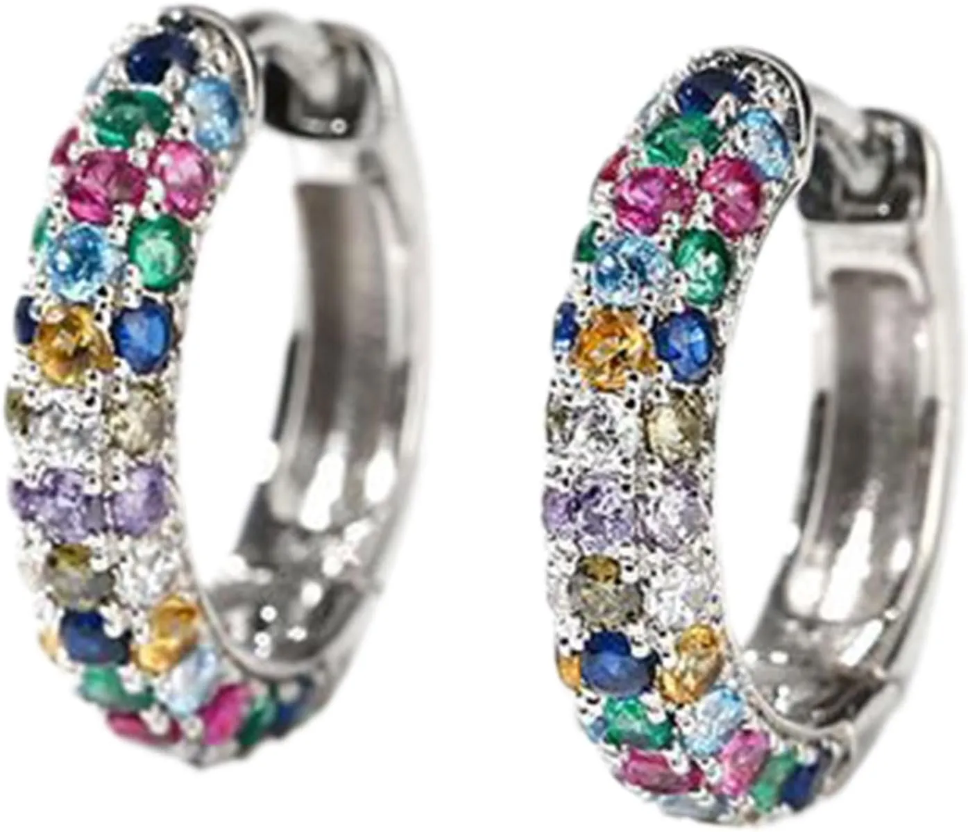925 Sterling Silver Colorful Rhinestones Earrings for Women Lightweight Hypoallergenic Cartilage Huggie Hoop Earrings