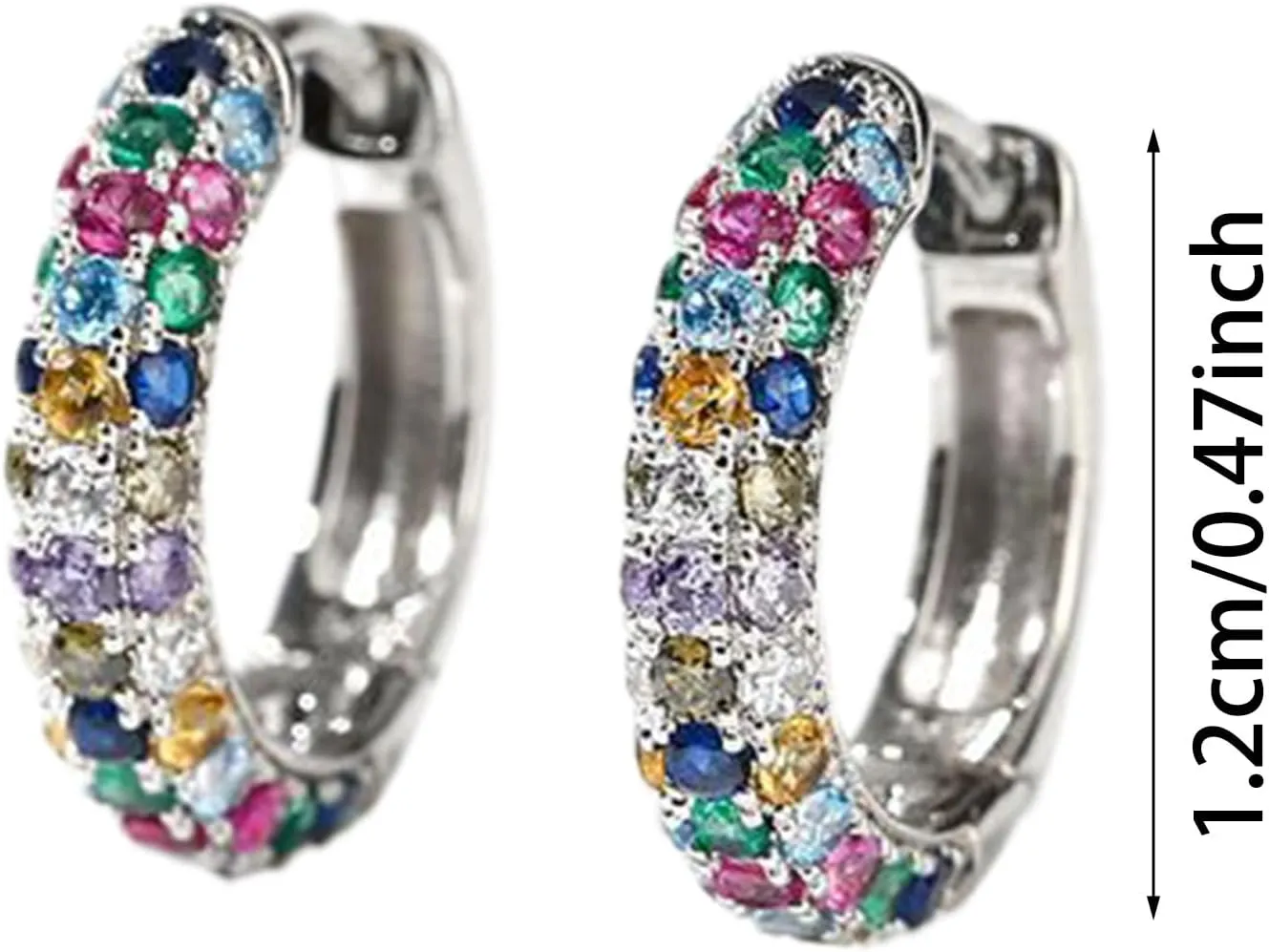 925 Sterling Silver Colorful Rhinestones Earrings for Women Lightweight Hypoallergenic Cartilage Huggie Hoop Earrings