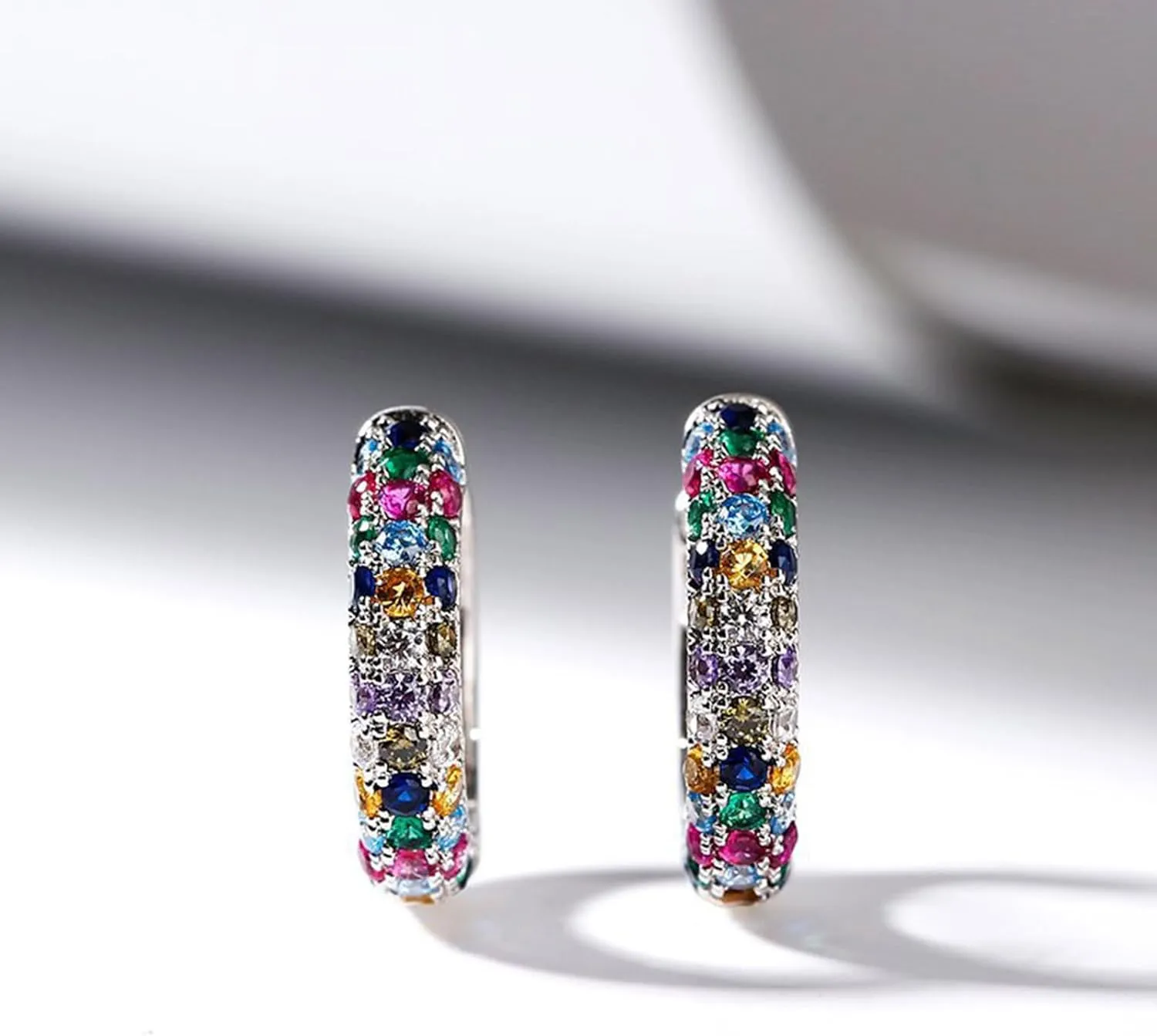 925 Sterling Silver Colorful Rhinestones Earrings for Women Lightweight Hypoallergenic Cartilage Huggie Hoop Earrings