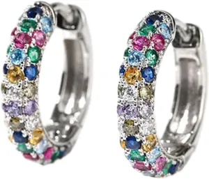 925 Sterling Silver Colorful Rhinestones Earrings for Women Lightweight Hypoallergenic Cartilage Huggie Hoop Earrings