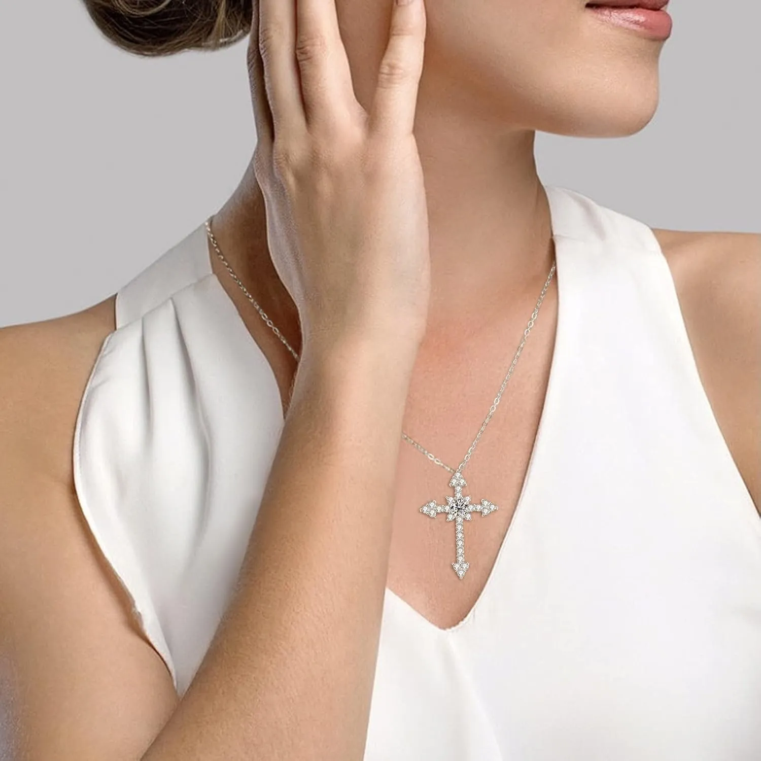 925 Sterling Silver Diamond Necklace for Women, Cross/Infinity Heart/MAMA Pendant Necklaces with Cubic Zirconia or Moissanite on Christmas Mother's Day Birthday Valentine's Day Anniversary Jewelry