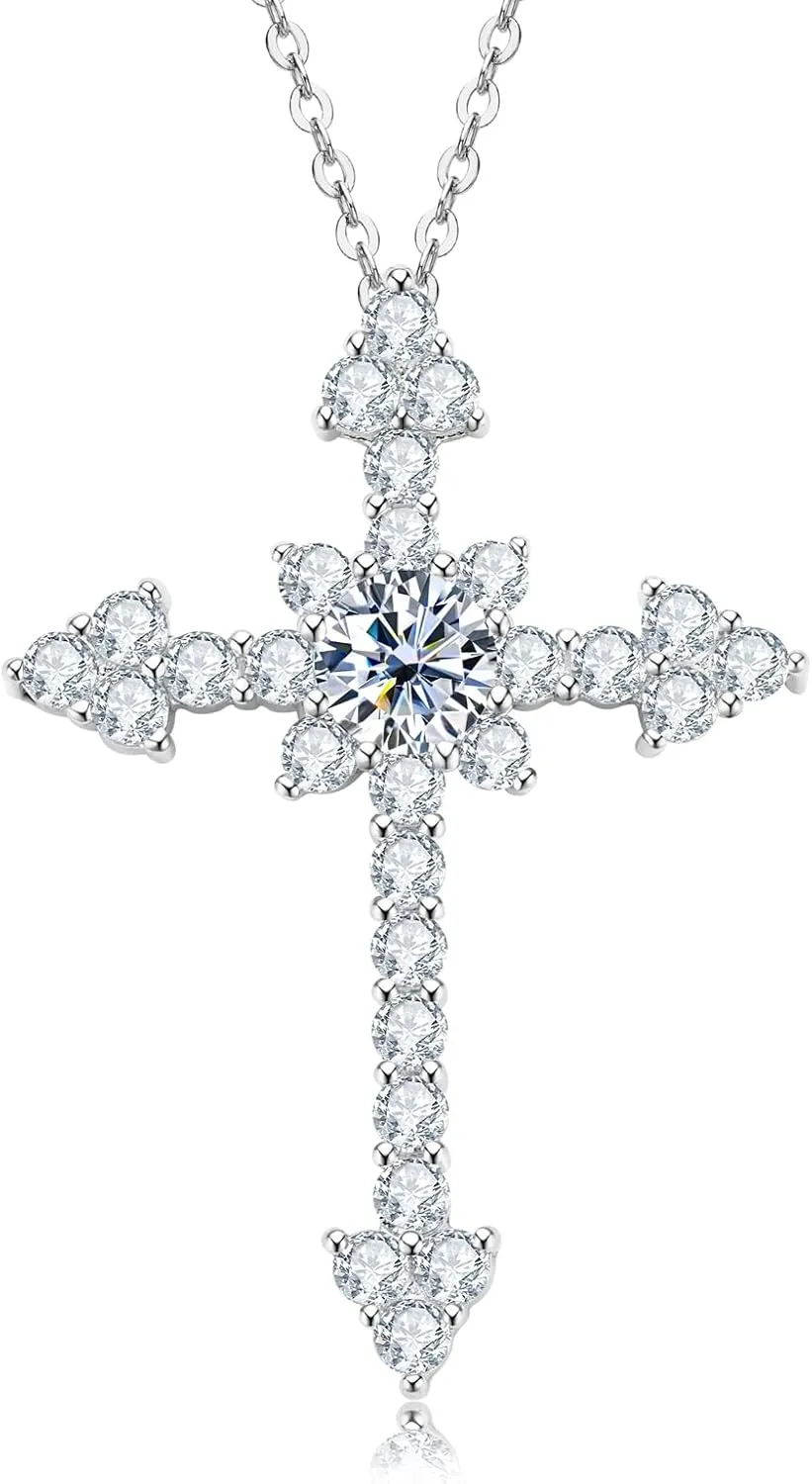 925 Sterling Silver Diamond Necklace for Women, Cross/Infinity Heart/MAMA Pendant Necklaces with Cubic Zirconia or Moissanite on Christmas Mother's Day Birthday Valentine's Day Anniversary Jewelry