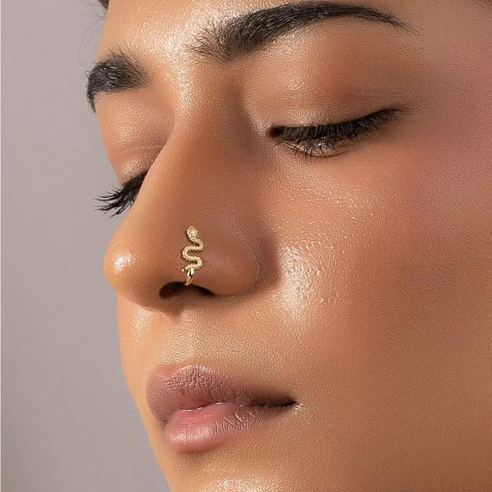925 Sterling Silver Fake Nose Ring for Women CZ 14K Gold Plated Nose Cuffs Sparkling Non-Piercing Nose Rings Clip On Nose Jewelry Body Jewelry