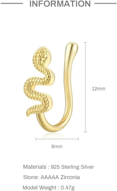 925 Sterling Silver Fake Nose Ring for Women CZ 14K Gold Plated Nose Cuffs Sparkling Non-Piercing Nose Rings Clip On Nose Jewelry Body Jewelry