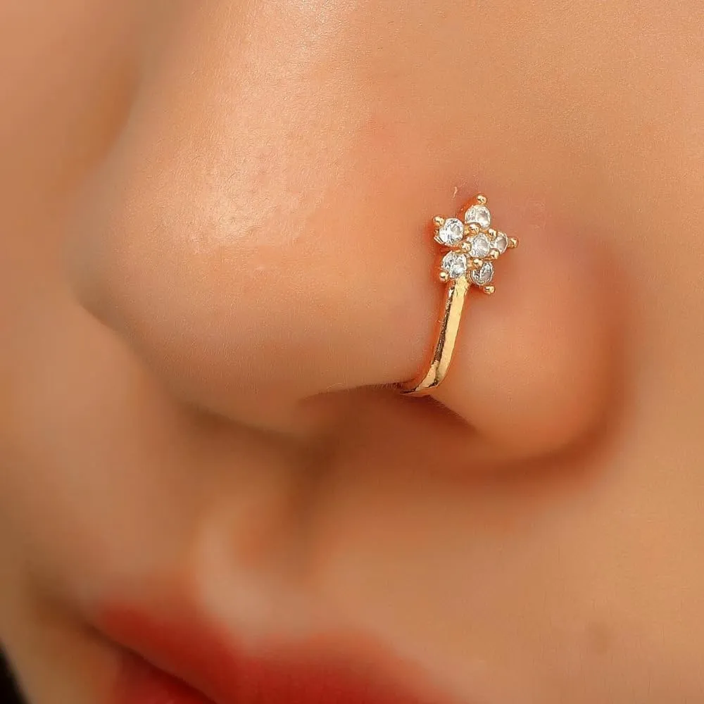 925 Sterling Silver Fake Nose Ring for Women CZ 14K Gold Plated Nose Cuffs Sparkling Non-Piercing Nose Rings Clip On Nose Jewelry Body Jewelry
