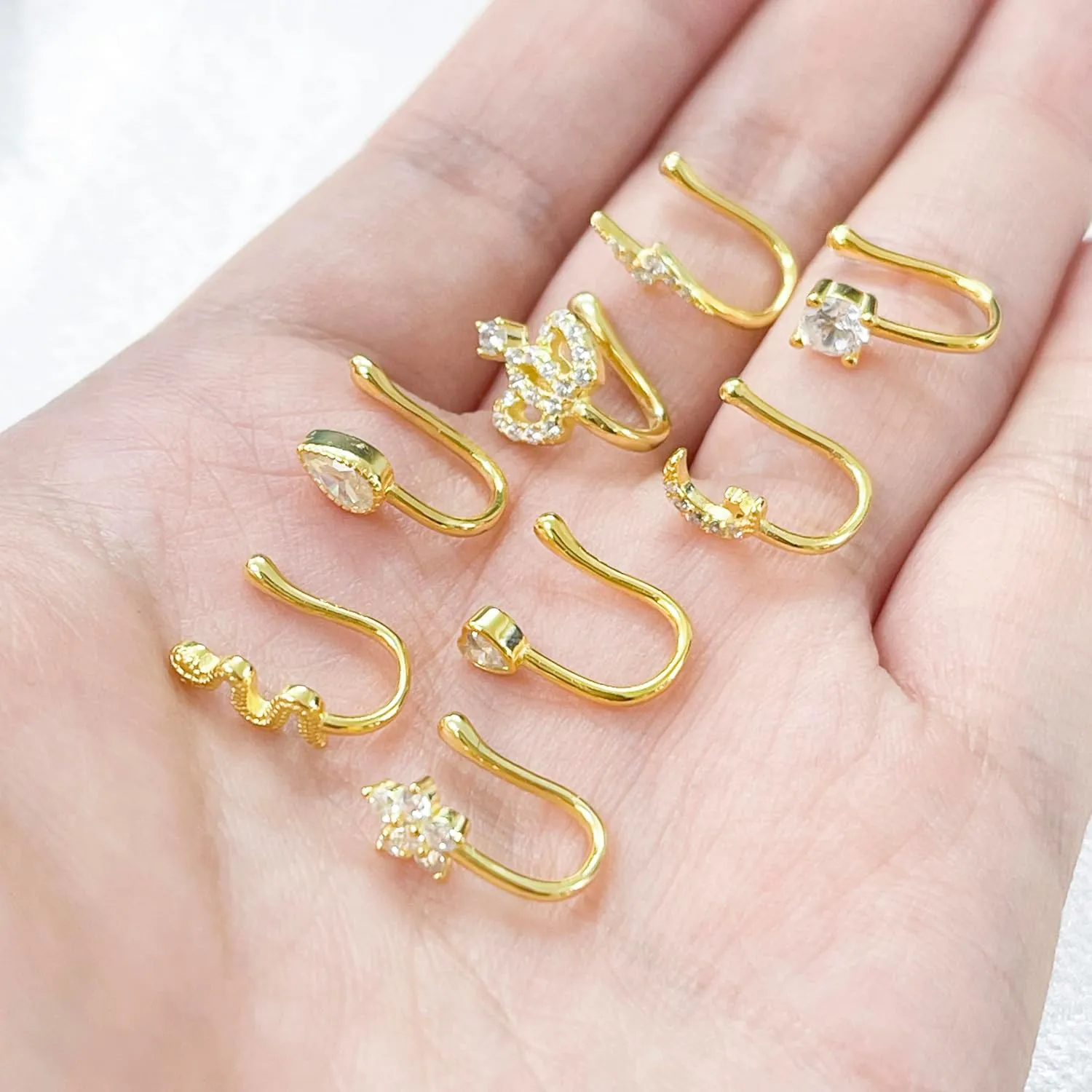 925 Sterling Silver Fake Nose Ring for Women CZ 14K Gold Plated Nose Cuffs Sparkling Non-Piercing Nose Rings Clip On Nose Jewelry Body Jewelry
