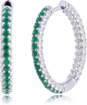 925 Sterling Silver Gemstone Hoop Earrings for Women with White Sapphires | Inside Out Hoop Earrings for Women | Hypoallergenic 25MM Sapphire Ruby or Emerald Birthstone Earrings by MAX   STONE
