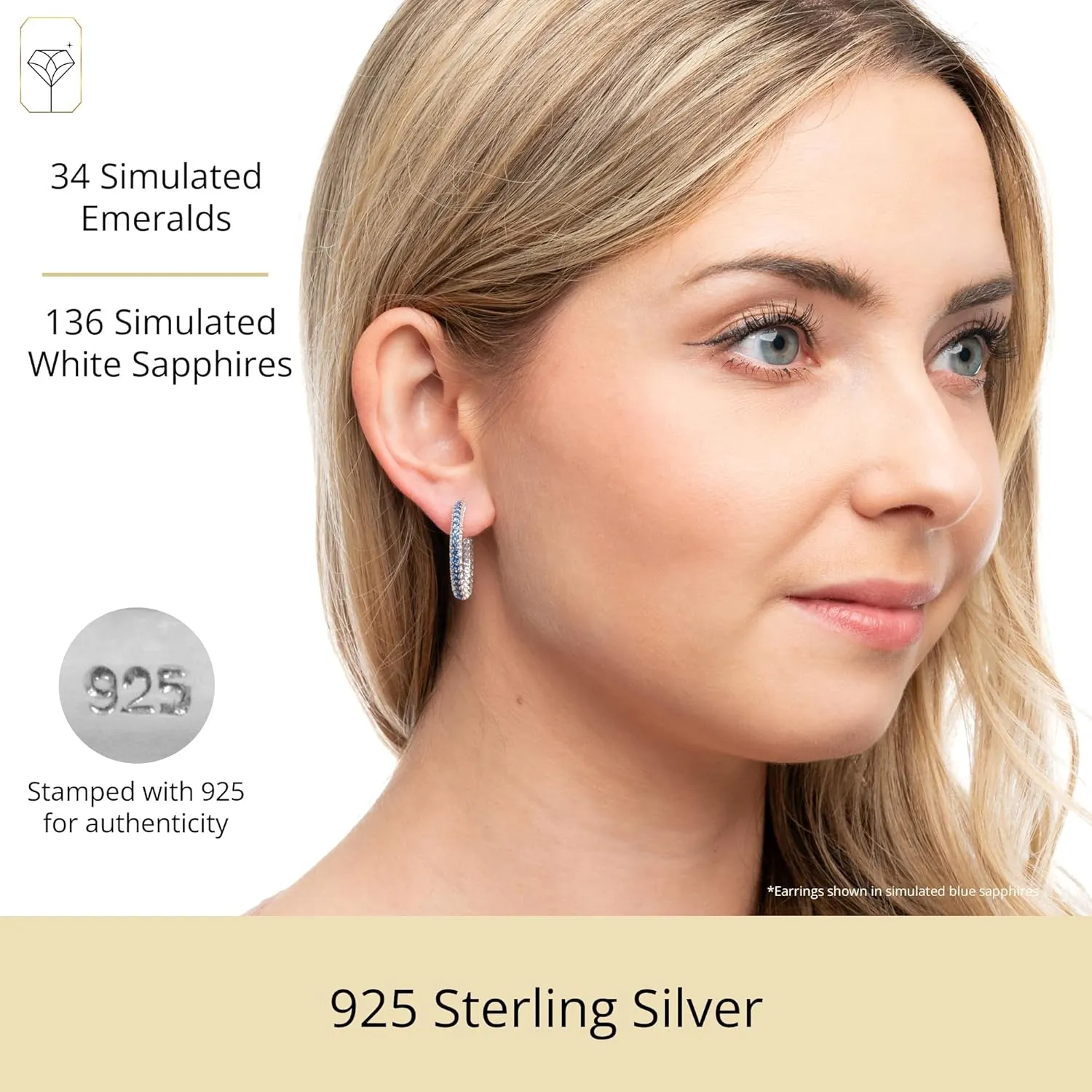 925 Sterling Silver Gemstone Hoop Earrings for Women with White Sapphires | Inside Out Hoop Earrings for Women | Hypoallergenic 25MM Sapphire Ruby or Emerald Birthstone Earrings by MAX   STONE