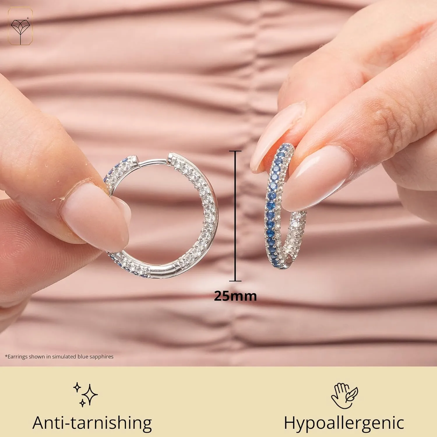 925 Sterling Silver Gemstone Hoop Earrings for Women with White Sapphires | Inside Out Hoop Earrings for Women | Hypoallergenic 25MM Sapphire Ruby or Emerald Birthstone Earrings by MAX   STONE
