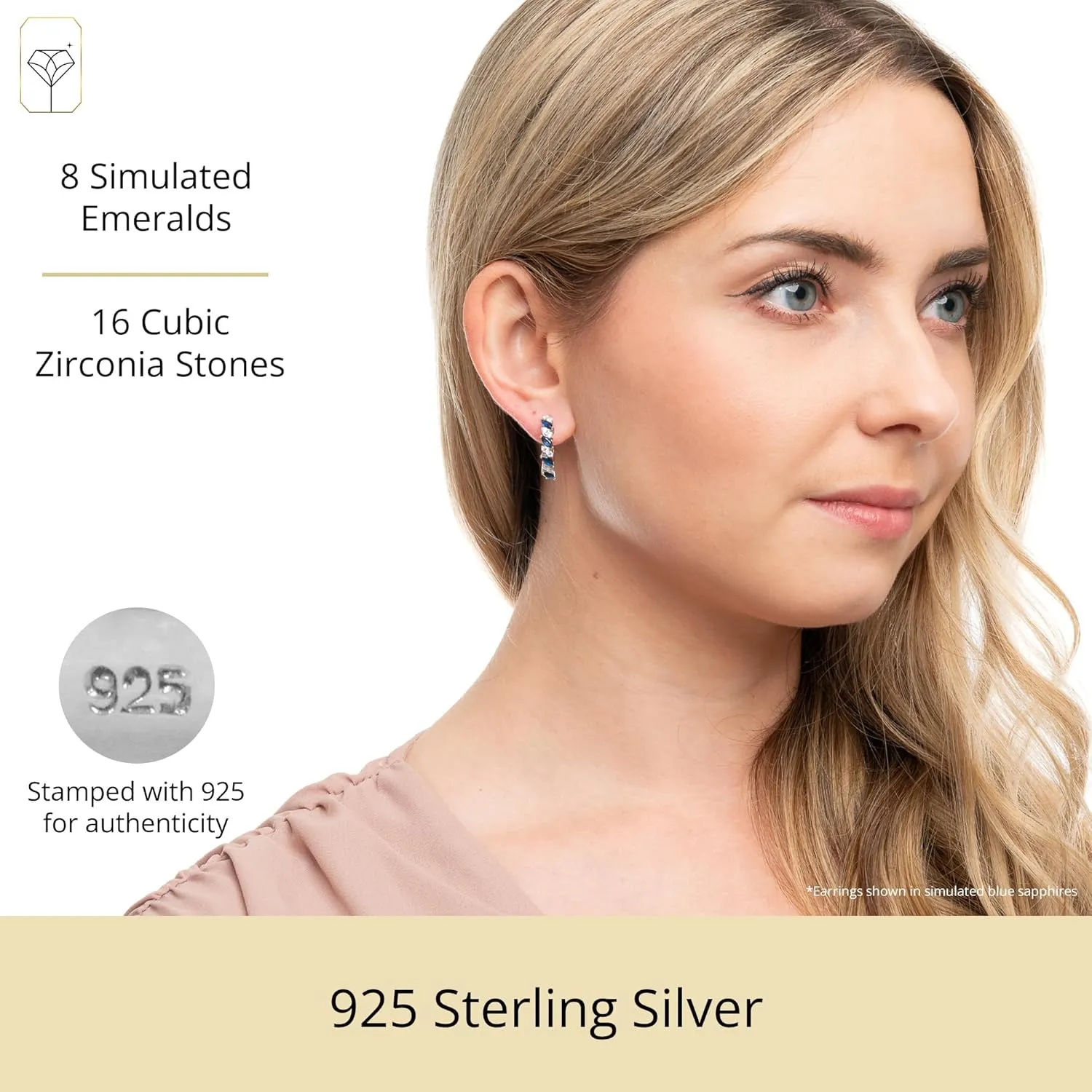 925 Sterling Silver Gemstone Hoop Earrings with CZ Accent Stones | Marquise Birthstone Hoop Earrings for Women | Hypoallergenic 20MM Blue Sapphire Ruby or Emerald Birthstone Earrings by MAX   STONE