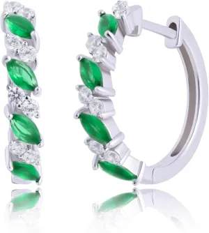 925 Sterling Silver Gemstone Hoop Earrings with CZ Accent Stones | Marquise Birthstone Hoop Earrings for Women | Hypoallergenic 20MM Blue Sapphire Ruby or Emerald Birthstone Earrings by MAX   STONE