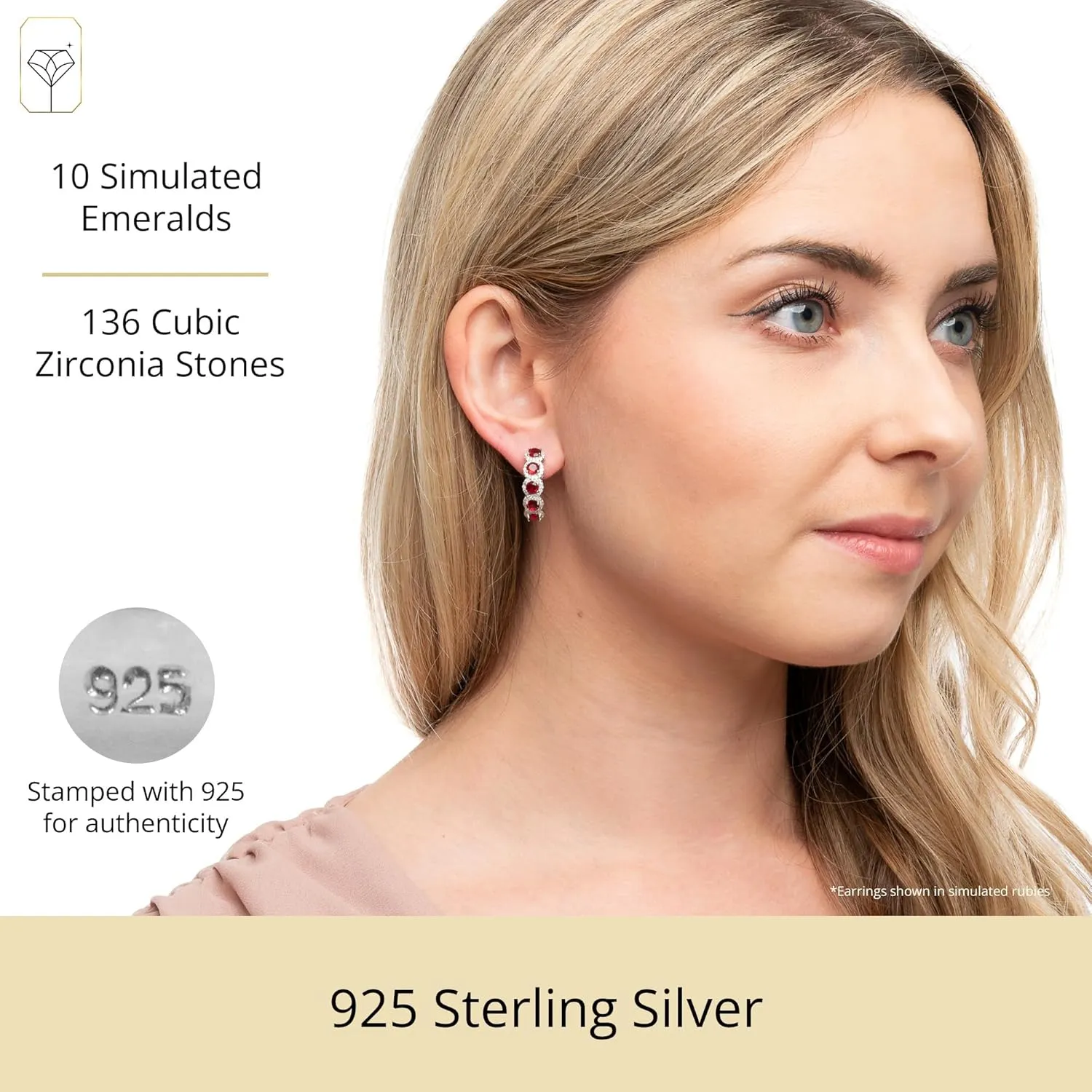 925 Sterling Silver Gemstone Hoop Earrings with CZ | Round Birthstone Hoop Earrings for Women | Hypoallergenic 20MM Blue Sapphire Ruby or Emerald Birthstone Earrings by MAX   STONE