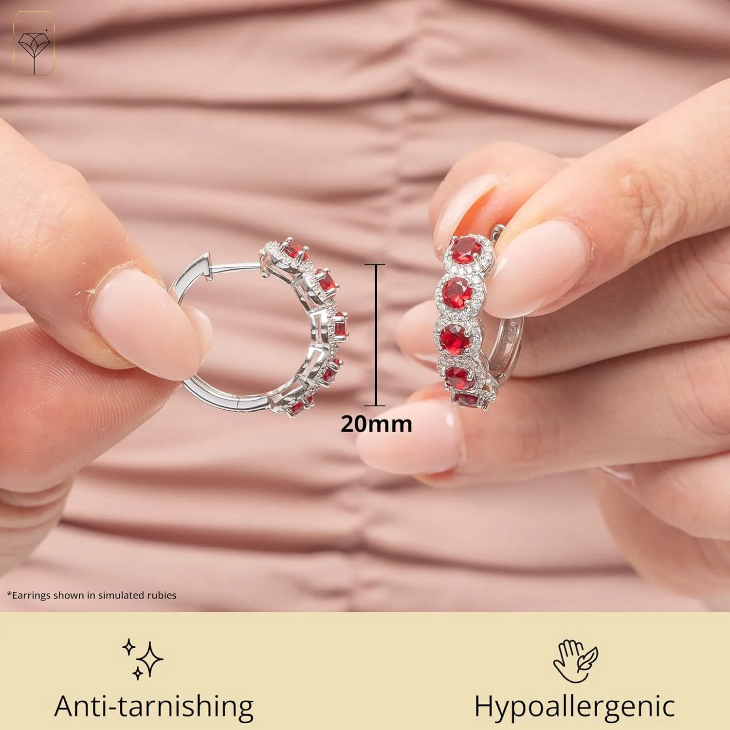 925 Sterling Silver Gemstone Hoop Earrings with CZ | Round Birthstone Hoop Earrings for Women | Hypoallergenic 20MM Blue Sapphire Ruby or Emerald Birthstone Earrings by MAX   STONE