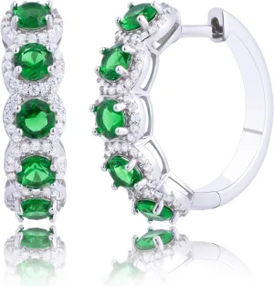 925 Sterling Silver Gemstone Hoop Earrings with CZ | Round Birthstone Hoop Earrings for Women | Hypoallergenic 20MM Blue Sapphire Ruby or Emerald Birthstone Earrings by MAX   STONE