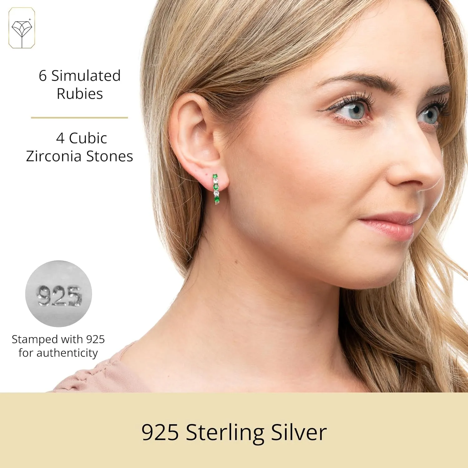 925 Sterling Silver Gemstone Hoop Earrings with CZ | Secure Clasp Birthstone Hoop Earrings for Women | Hypoallergenic 20MM Sapphire Ruby or Emerald Earrings by MAX   STONE