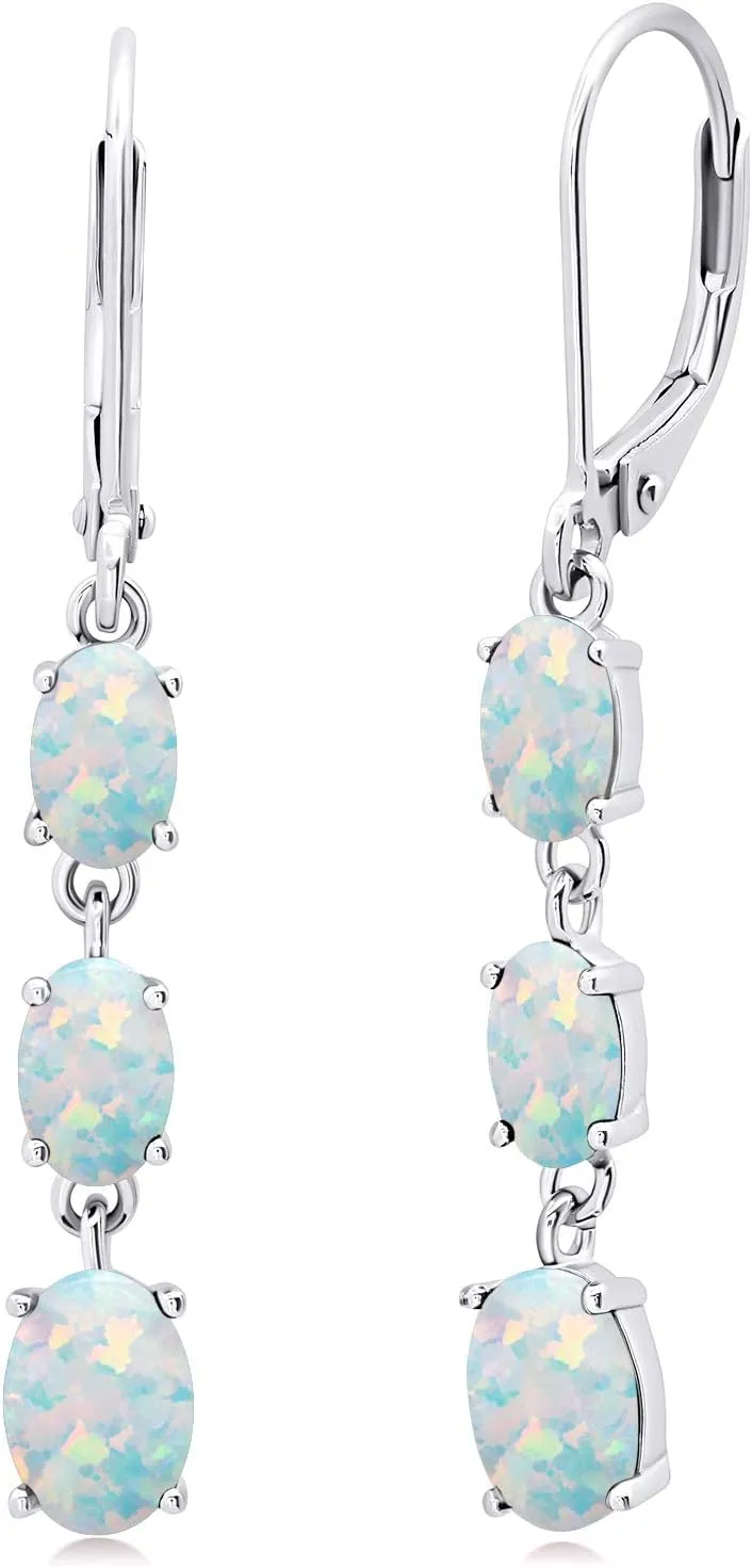 925 Sterling Silver Gemstone Oval Dangle Earrings for Women with Leverbacks and 1.5 inch Birthstones by MAX   STONE