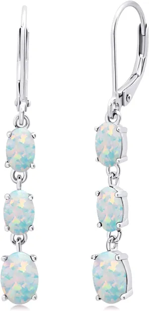 925 Sterling Silver Gemstone Oval Dangle Earrings for Women with Leverbacks and 1.5 inch Birthstones by MAX   STONE