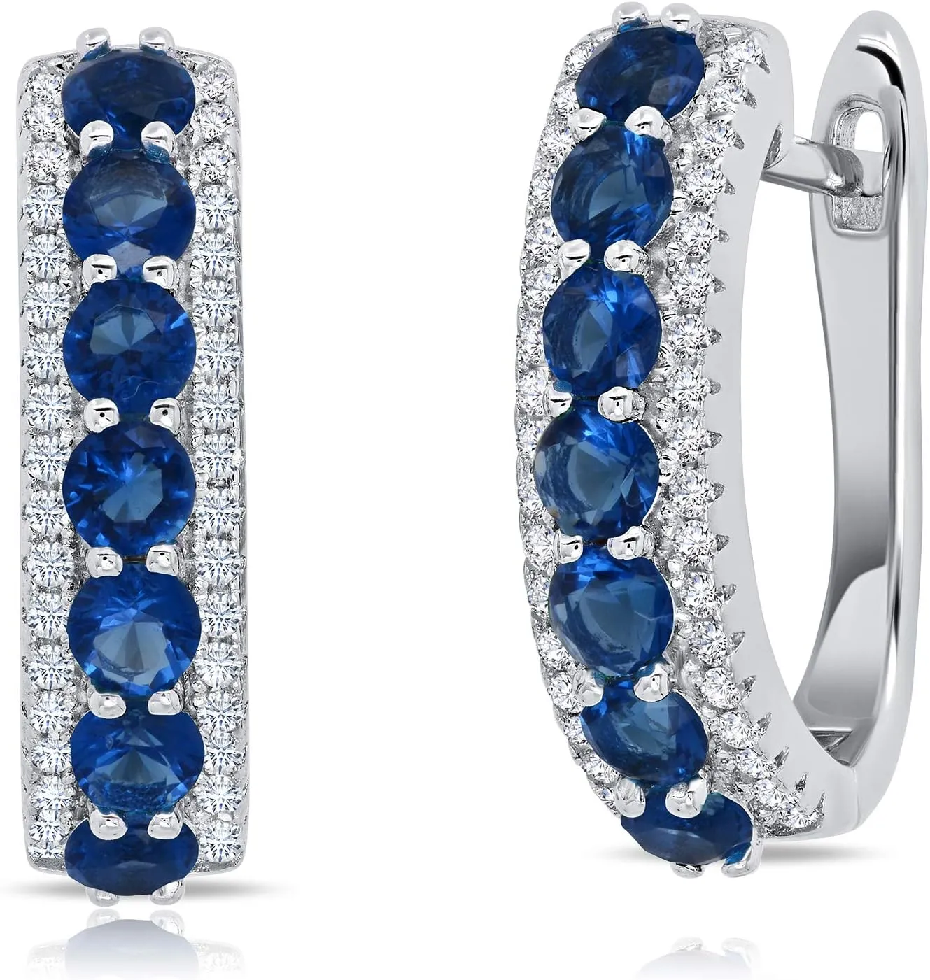 925 Sterling Silver Gemstone Round Hoop Earrings for Women 0.75 inches in Simulated Green Emerald, Red Ruby, or Blue Sapphire Birthstones with Hinged Posts by MAX   STONE