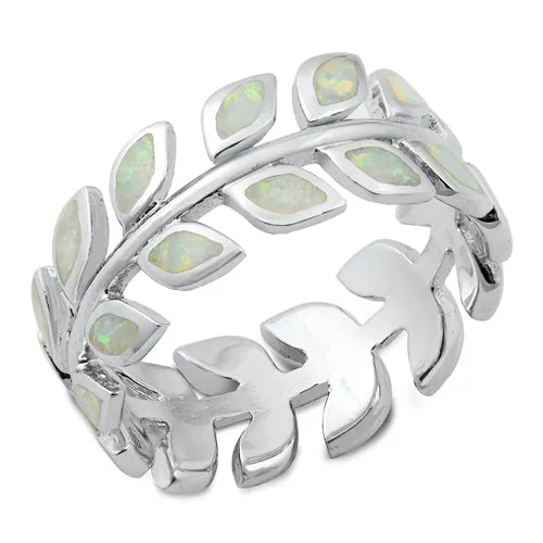 925 Sterling Silver Maile Lei Ring With Opal Inlay