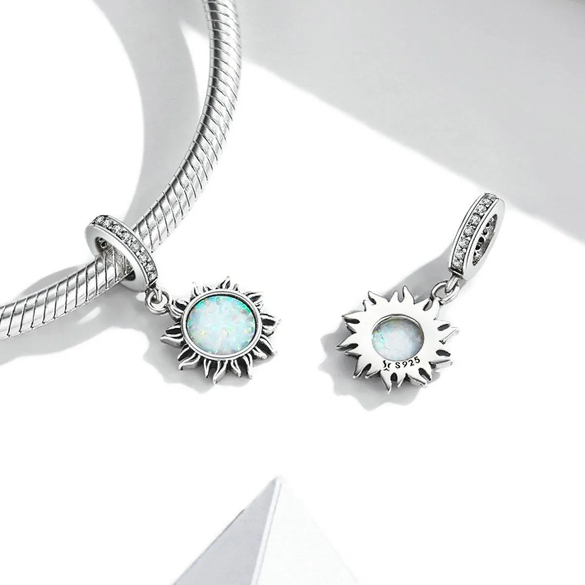 925 Sterling Silver Opal Sun Pendant For Diy Bracelets & Necklaces