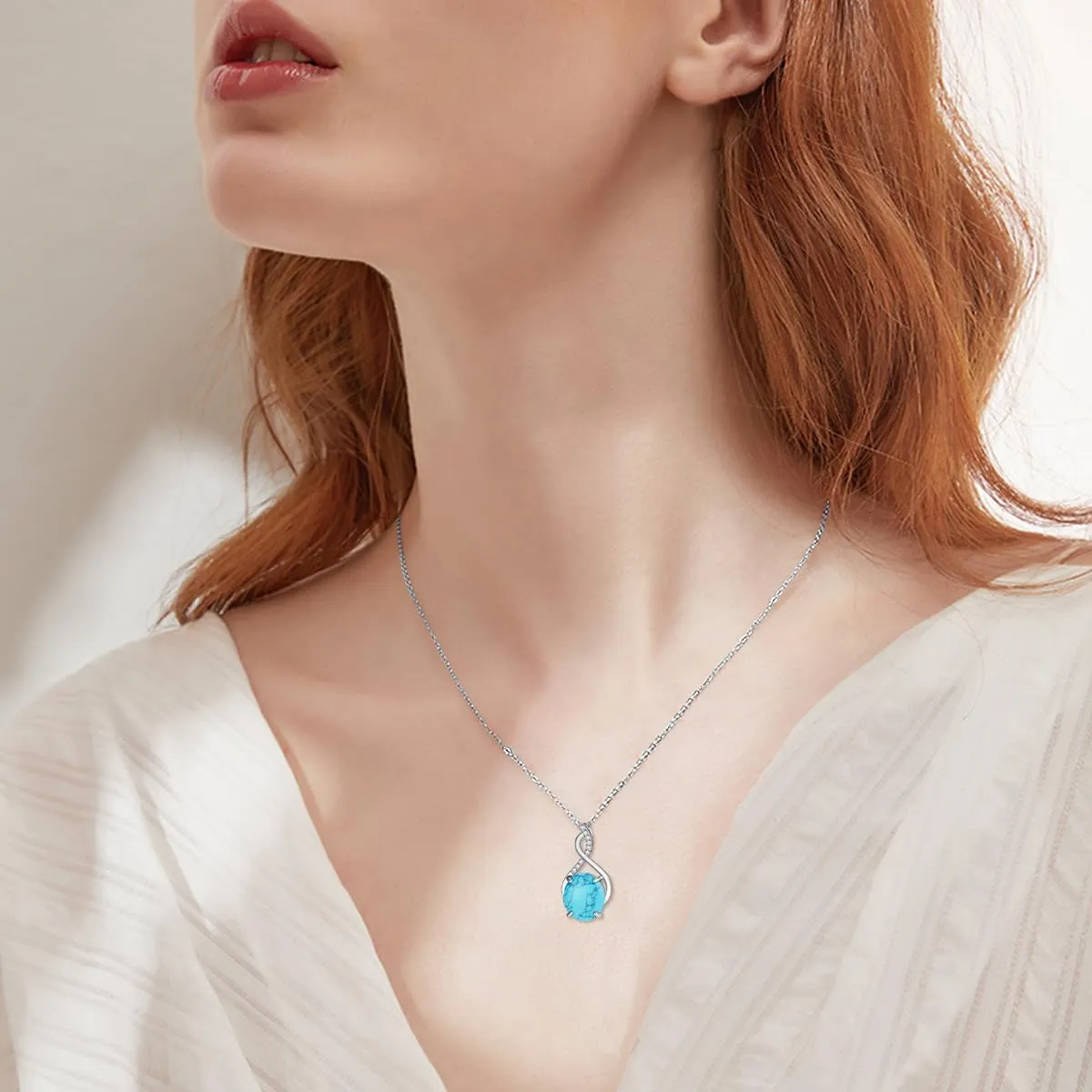 925 Sterling Silver Oval Turquoise Pendant Necklace Vintage Boho Necklace Victorian Style Jewelry Gifts for Women