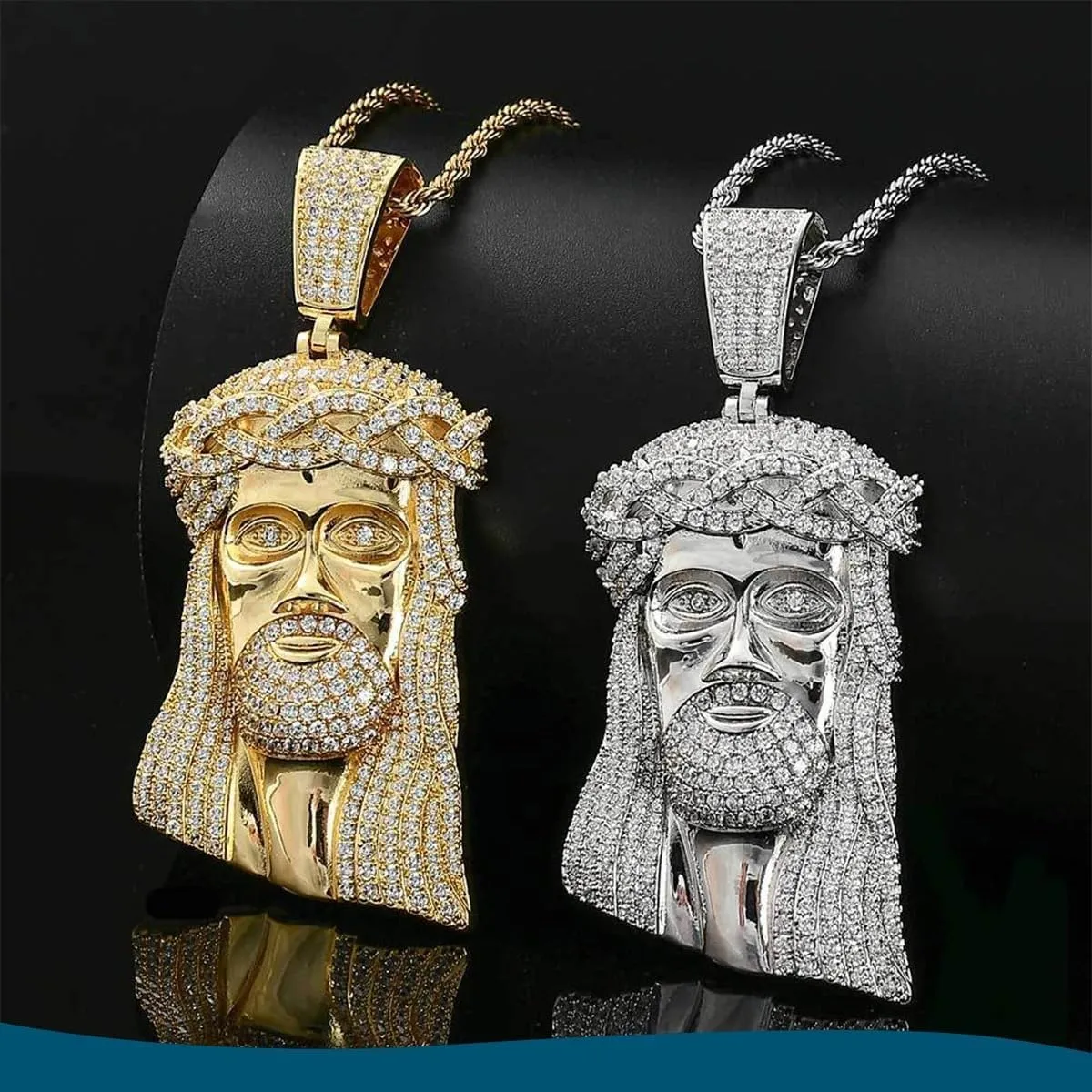 925 Sterling Silver Religious Jesus Head Necklace - 14K Gold Filled Jesus Head Pendant With Zircon Large Pendant Exaggerated Hip Hop Sky Necklace, Jesus Human Head Portrait Necklace