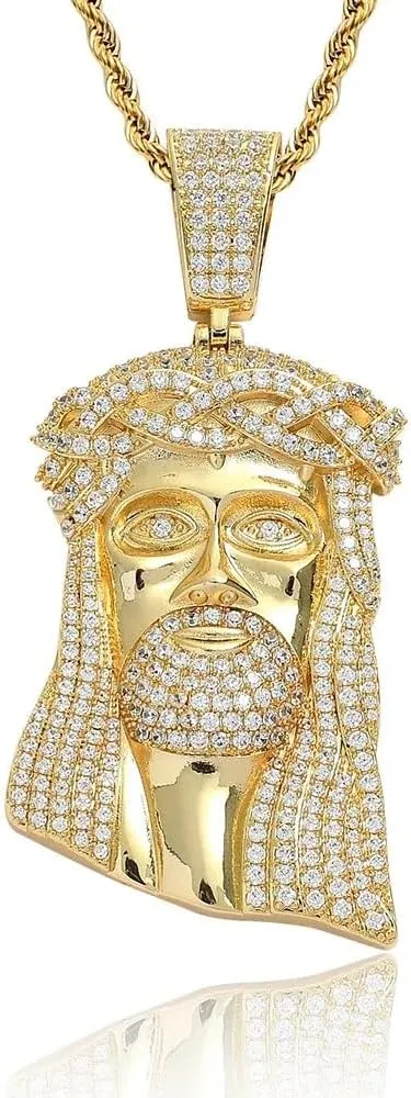 925 Sterling Silver Religious Jesus Head Necklace - 14K Gold Filled Jesus Head Pendant With Zircon Large Pendant Exaggerated Hip Hop Sky Necklace, Jesus Human Head Portrait Necklace