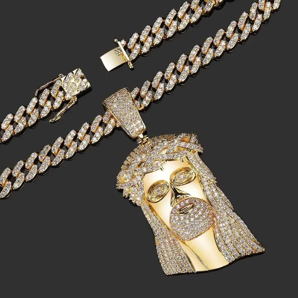 925 Sterling Silver Religious Jesus Head Necklace - 14K Gold Filled Jesus Head Pendant With Zircon Large Pendant Exaggerated Hip Hop Sky Necklace, Jesus Human Head Portrait Necklace