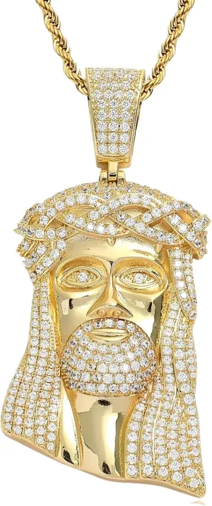 925 Sterling Silver Religious Jesus Head Necklace - 14K Gold Filled Jesus Head Pendant With Zircon Large Pendant Exaggerated Hip Hop Sky Necklace, Jesus Human Head Portrait Necklace