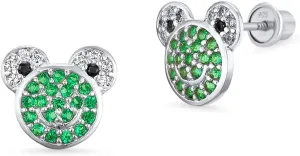 925 Sterling Silver Rhodium Plated Frog Cubic Zirconia Screwback Baby Girls Earrings