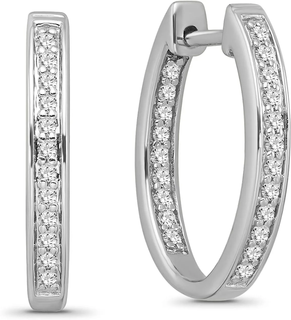 925 Sterling Silver Round-shape Inside and Outside Diamond Oval Hoop Earrings for Women (1/4 cttw, I-J Color, I2-I3 Clarity)